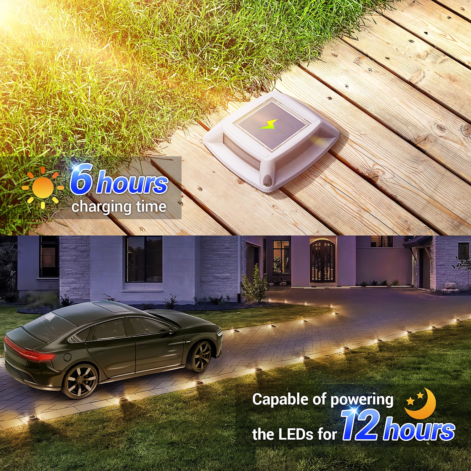 Solar Driveway Lights 12 Pack, Solar Powered IP68 Waterproof Dock Lights, 4 LED Driveway Markers Deck Light for Dock, Pathway, W