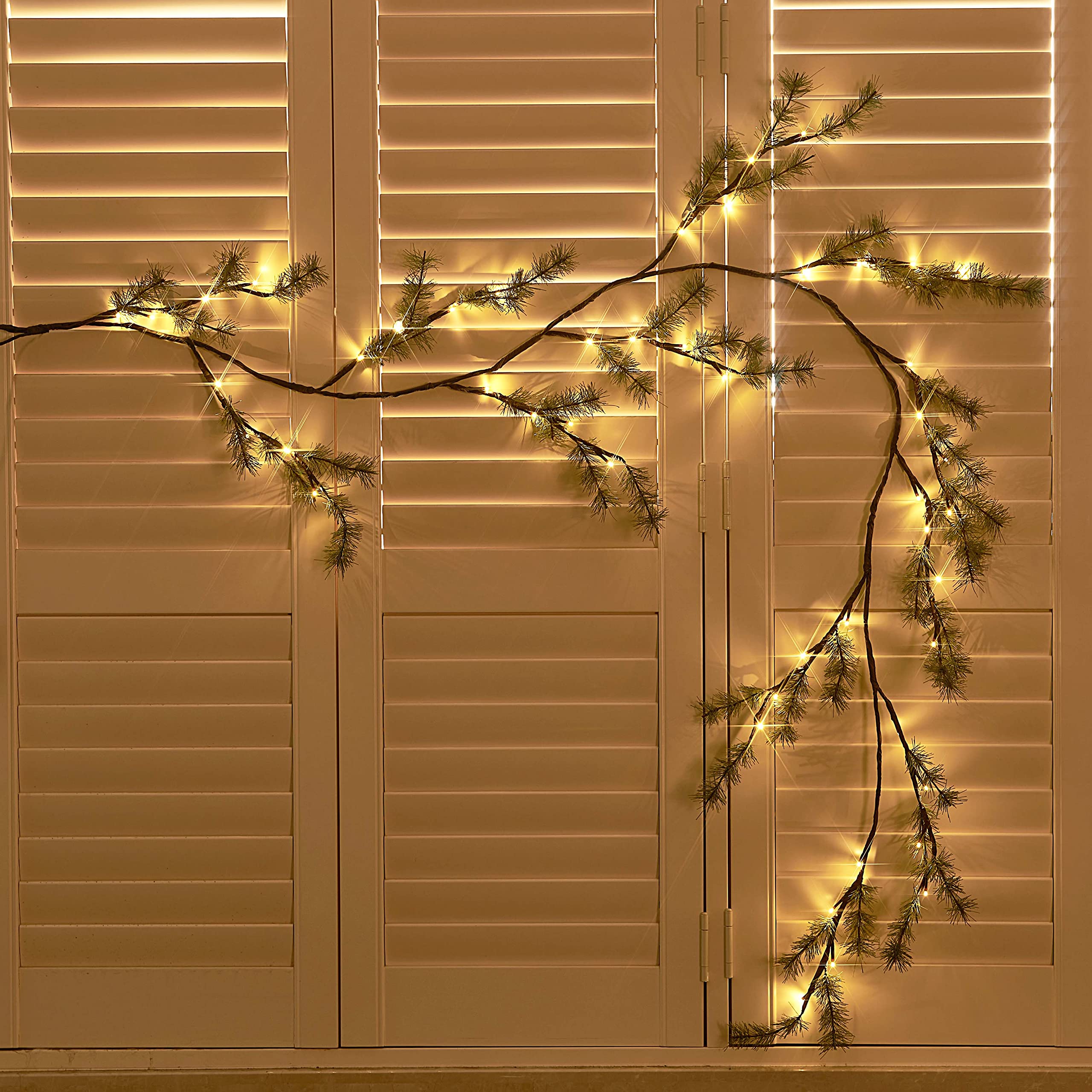 Hairui Lighted Pine Garland Battery Operated with Timer 6FT 48 Lights, Christmas Garland with Lights for Indoor Outdoor Home Hol
