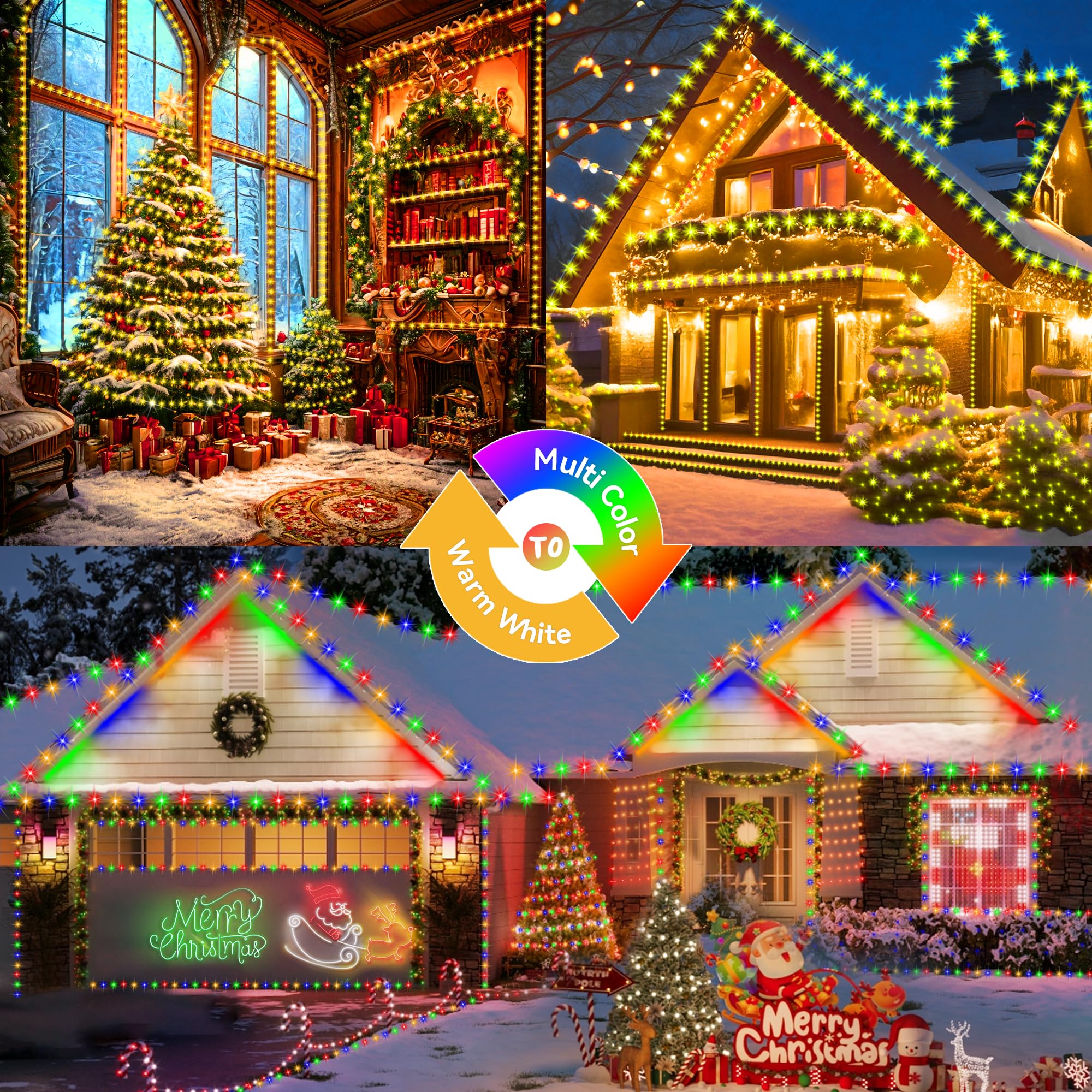 Knonew 472Ft 1200 Christmas Lights Outdoor Clear Wire Color Changing String Lights With 11 Modes & Timer Dimmable Fairy Light For Xmas Tree Roof Yard Wedding Decorations(Warm White To Multicolor)