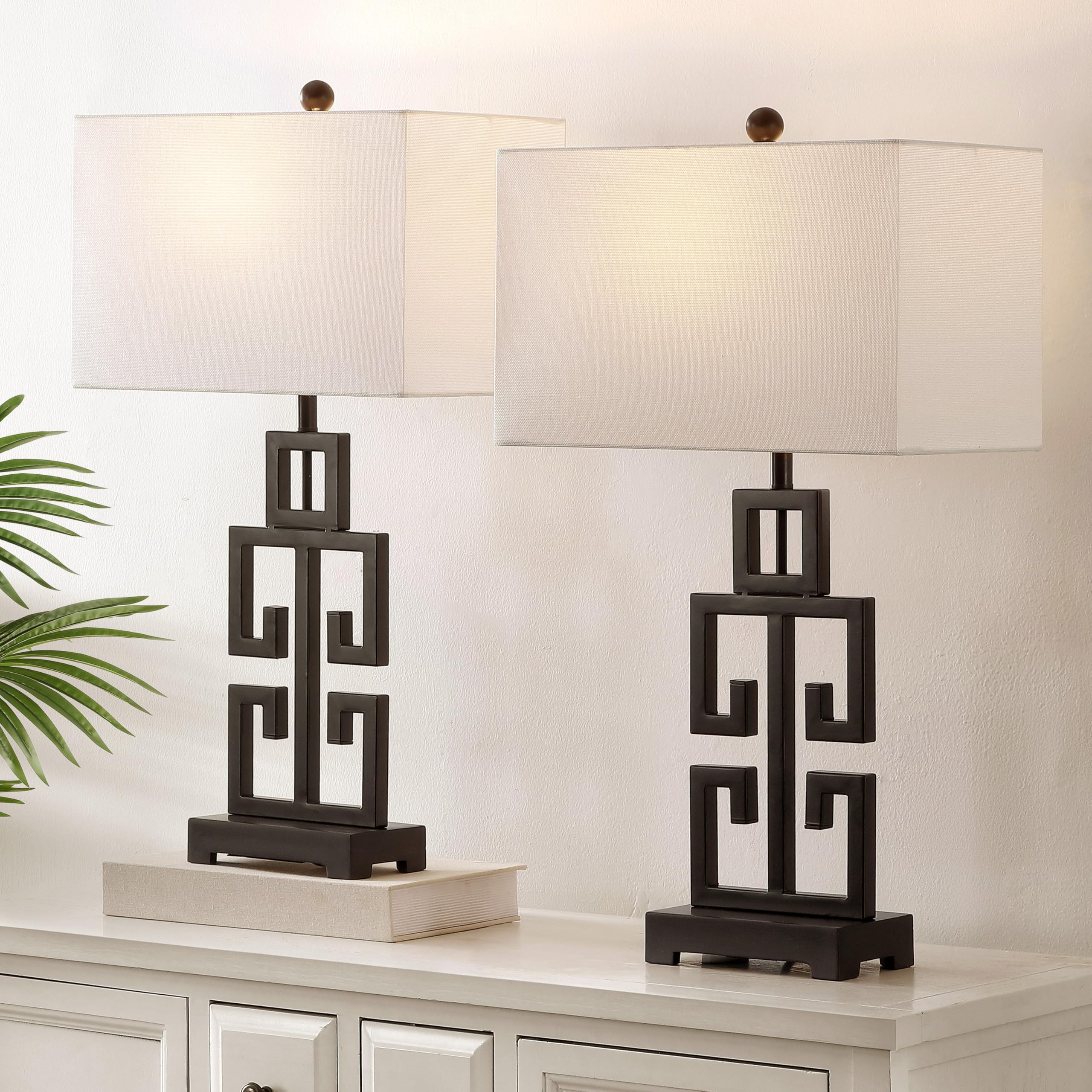 Safavieh Lighting Collection Greek Key 29-Inch Oil Rubbed Bronze Metal Table Lamp Set Of 2 (Led Bulbs Included)