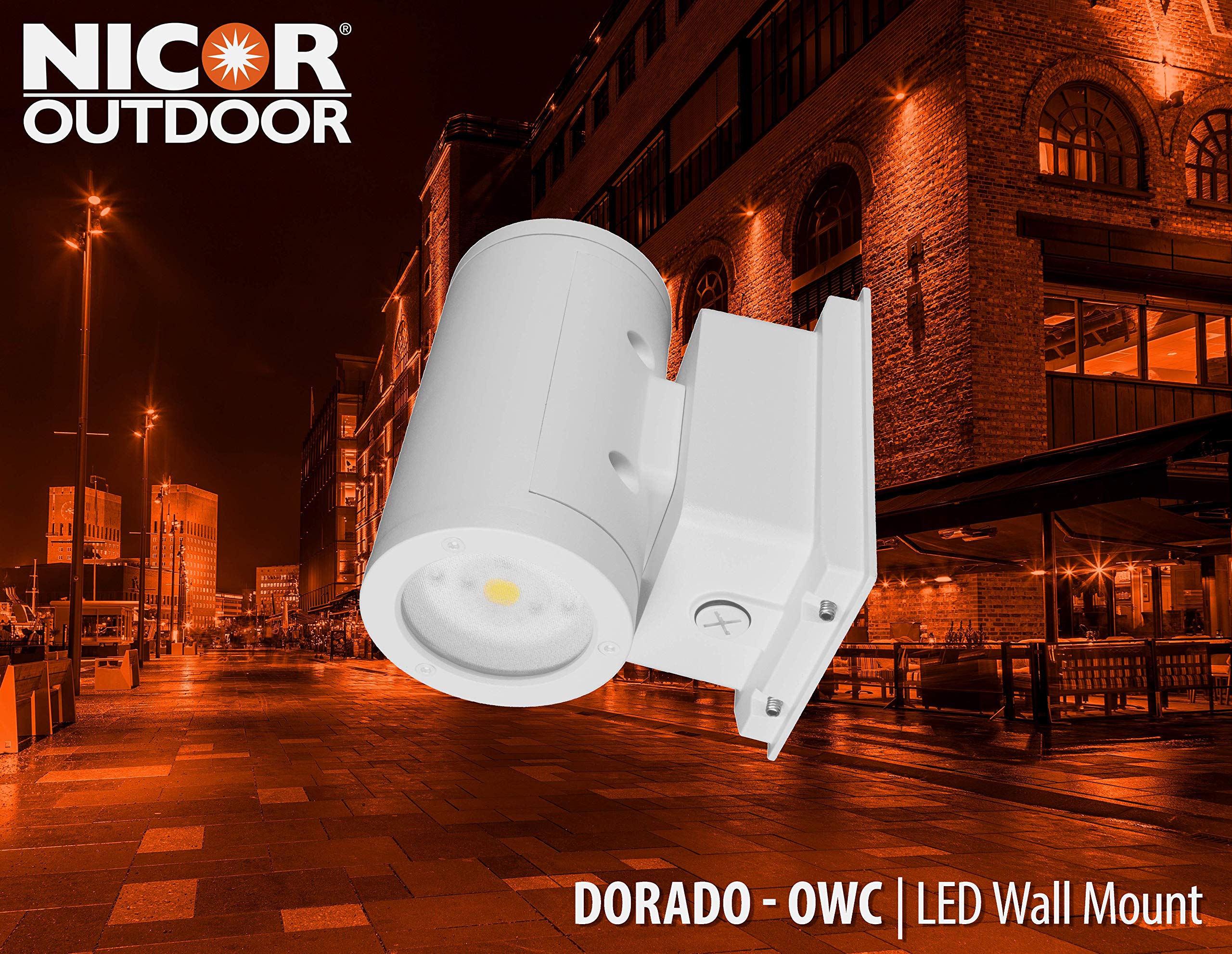 Nicor Outdoor Owcr4U1035Mv30Wh Dorado 35W Round Led Wall Mount, 3000K, White Outdoor Cylinder Light, 4
