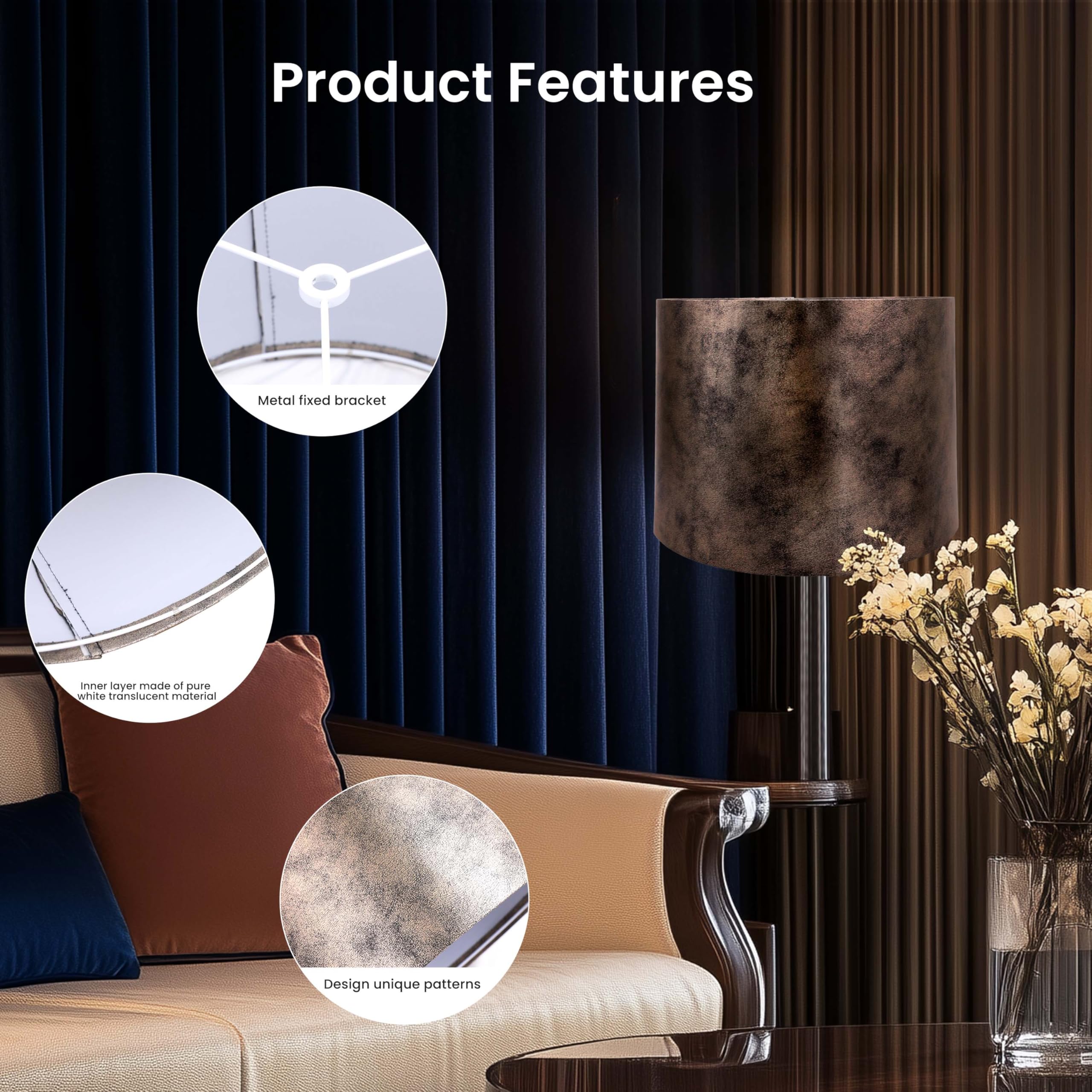 ALUCSET Drum Lampshades Set of 2, compatible with Leather, 13in × 13in × 10in, Spider Fitter, compatible with Gold Cowhide