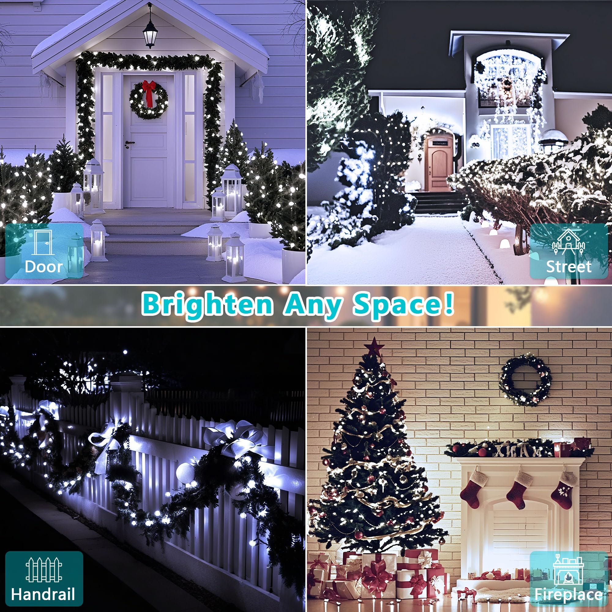 Bhclight Extra-Long 165Ft 500Led Christmas String Lights Outdoor/Indoor, Timer & Memory & 13 Modes, Cool White String Lights Wat