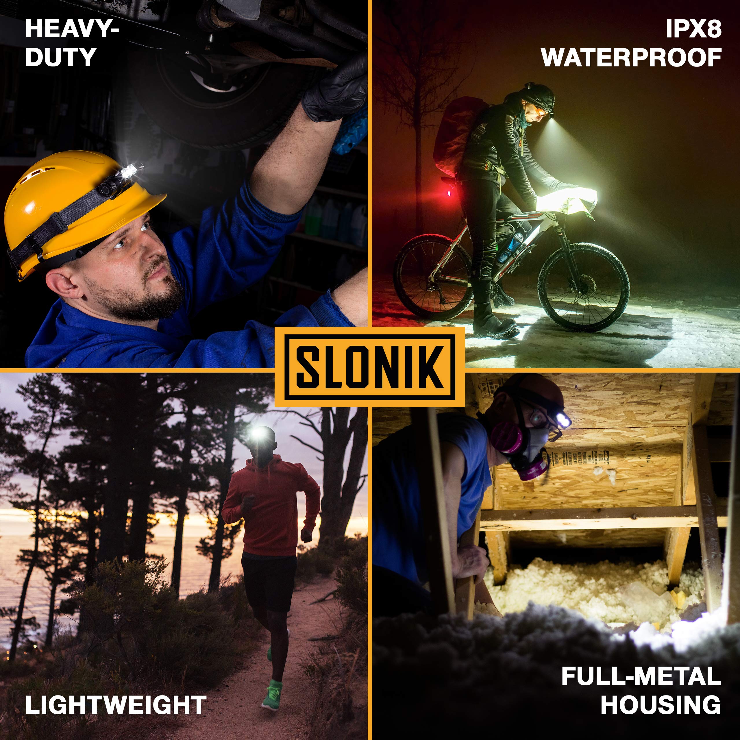 SLONIK Rechargeable Headlamp - 1000 Lumens LED Flashlight, Lightweight, IPX4 Waterproof, Camo, Model SLK-HD-10W-G2-TA