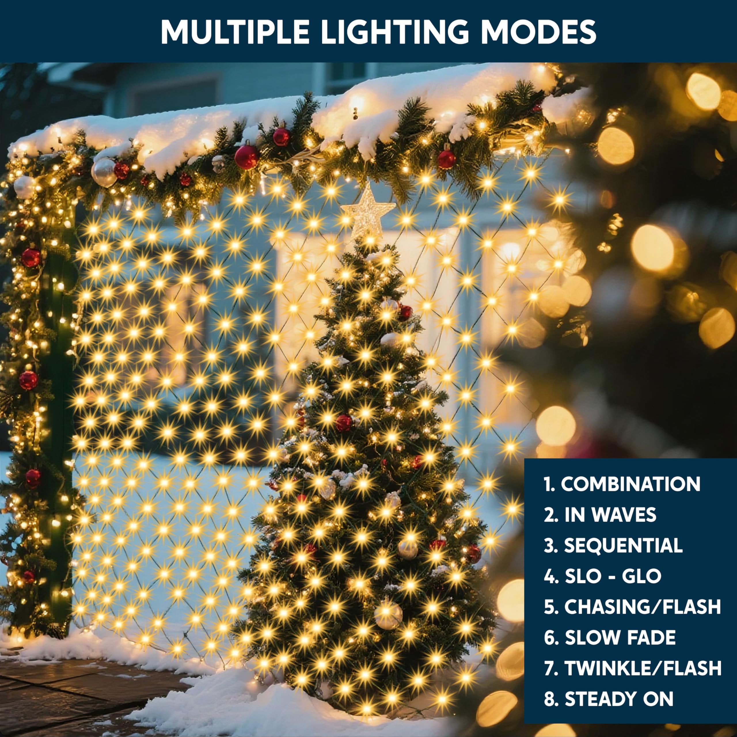 JOYIN Christmas Net Lights, 100 LED Warm White, 4x6FT, 8 Modes, Waterproof for Indoor/Outdoor Decorations, Model GVLVIC30V100N-J88