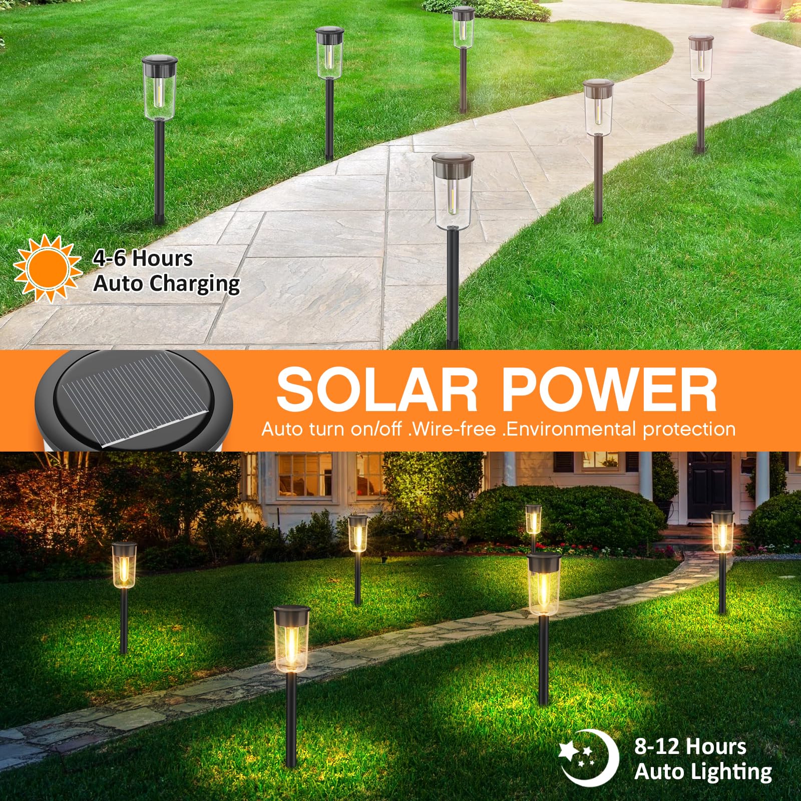 Qualdout Solar Pathway Lights 8 Pack, IP65 Waterproof Outdoor Lighting, Black, Model LT-225S8-SD