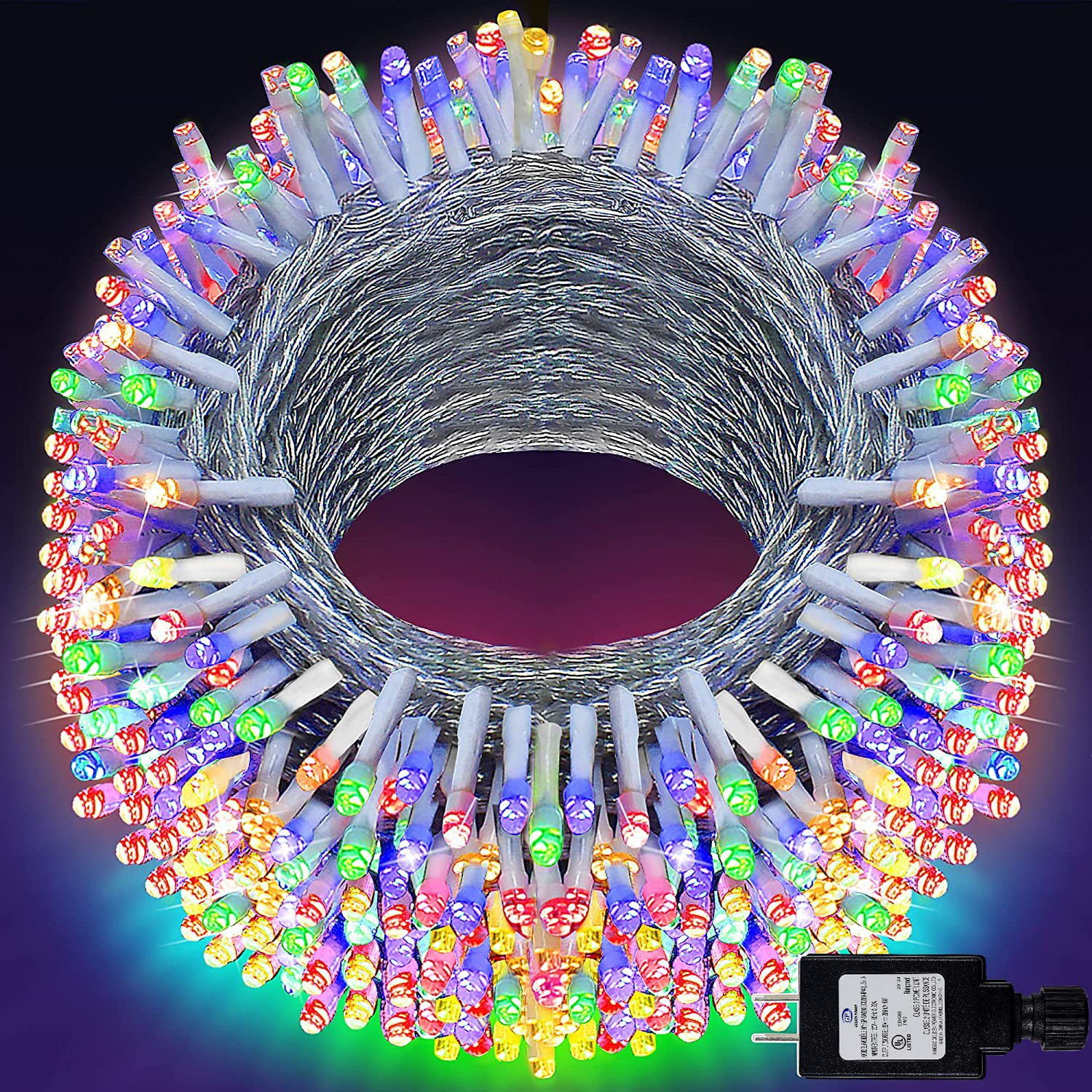 KNONEW Outdoor Christmas Lights 500 LED String Lights 197ft Multicolor Waterproof 8 Modes Model BG-CL3M3-306L01