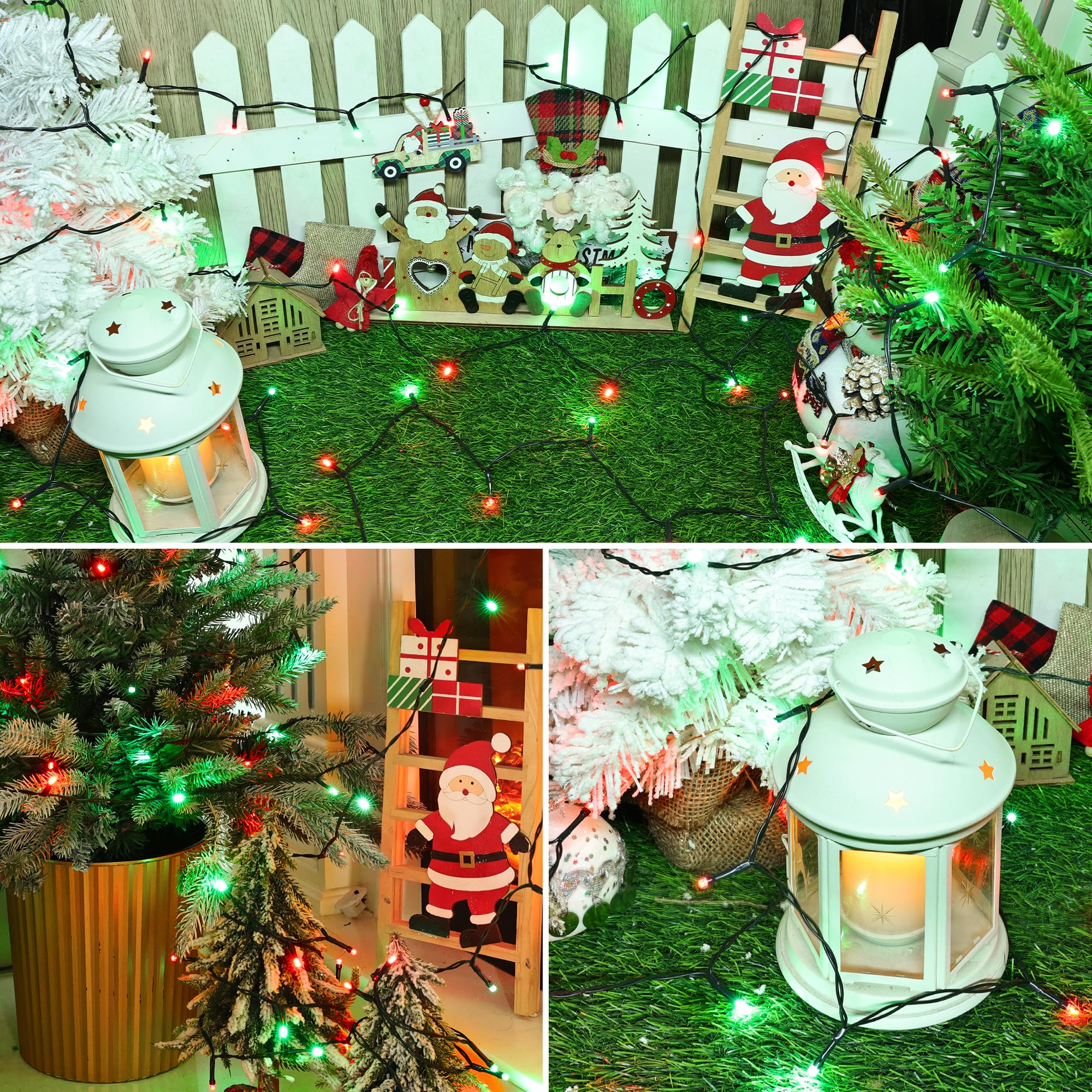 Lomotech Battery Operated Christmas Lights - 4 Pack Total 66Ft 200Leds String Lights 8 Modes Waterproof With Timer For Home  Garden  Party  Holiday  Tree Decoration (Green Wire  Red & Green)