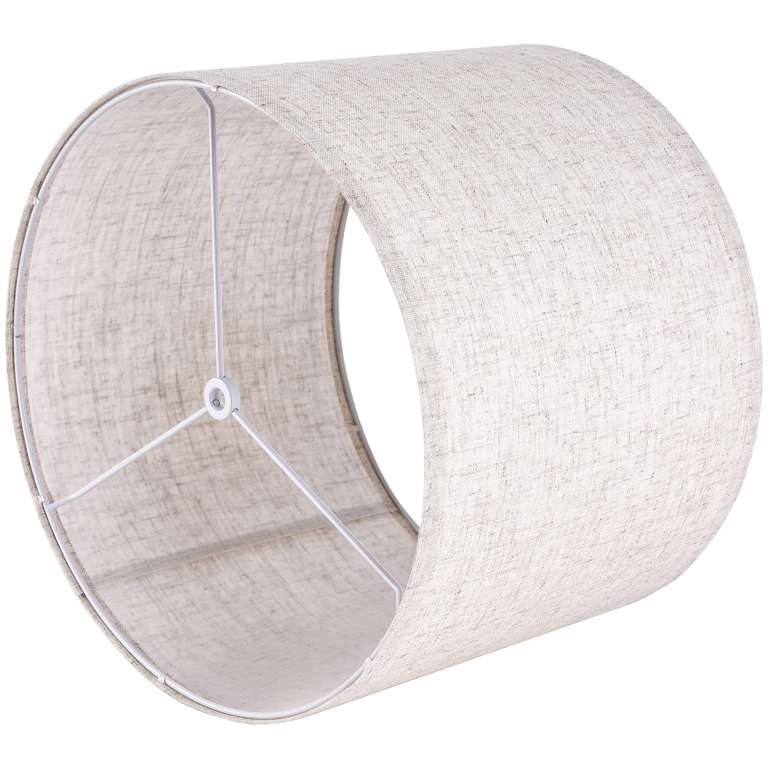 Set Of 2 Drum Lampshades For Table, Floor & Bedside Lamps - 13 * 13 * 10 Inch, Medium Beige Gray Shades - Natural Fabric Spider