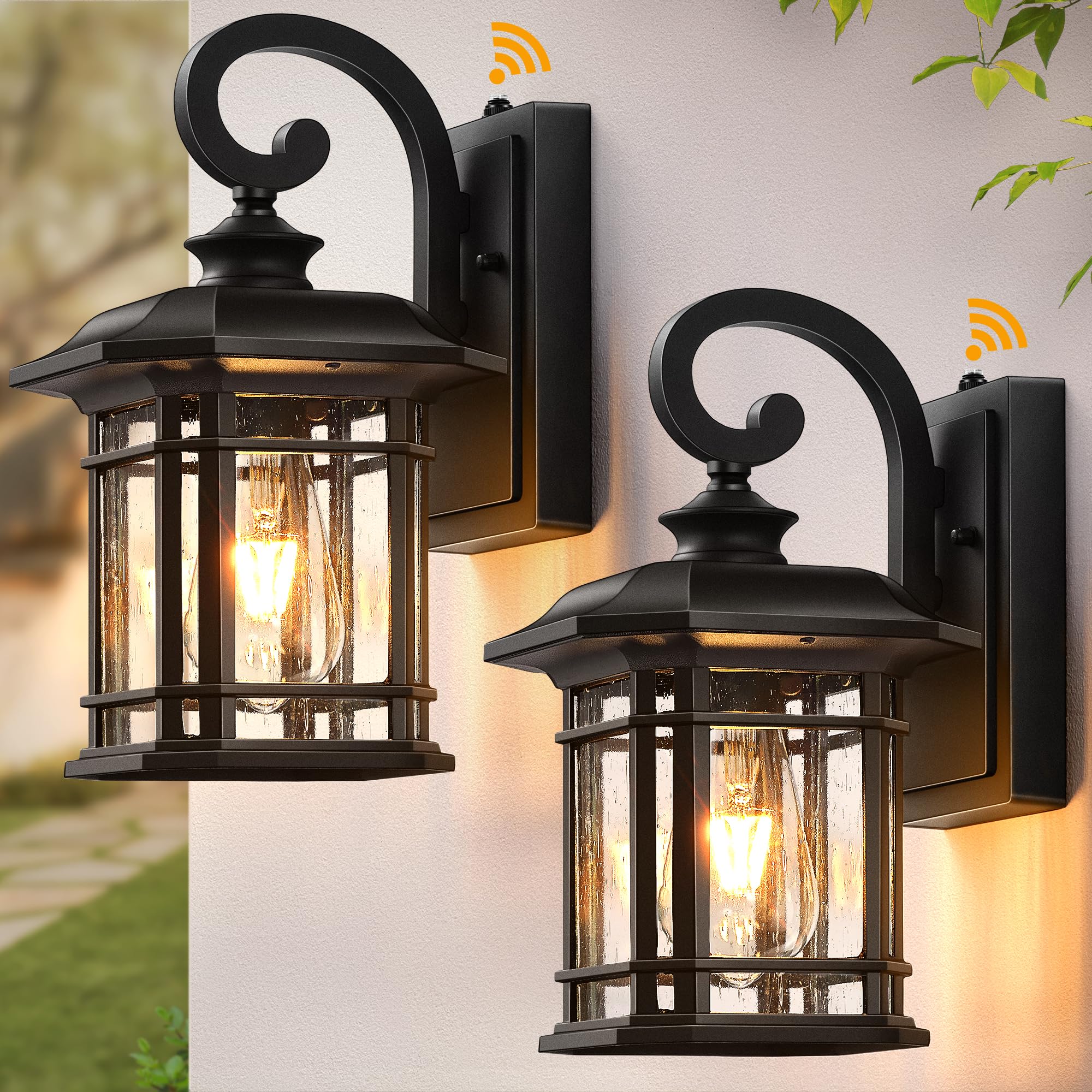 VIANIS Black Outdoor Light Fixture Dusk to Dawn  2 Pack Porch Lights Outdoor  Exterior Lighting Fixtures with Seed Tempered Glass  Outside Lights for House  Garage  Doorway  Patio