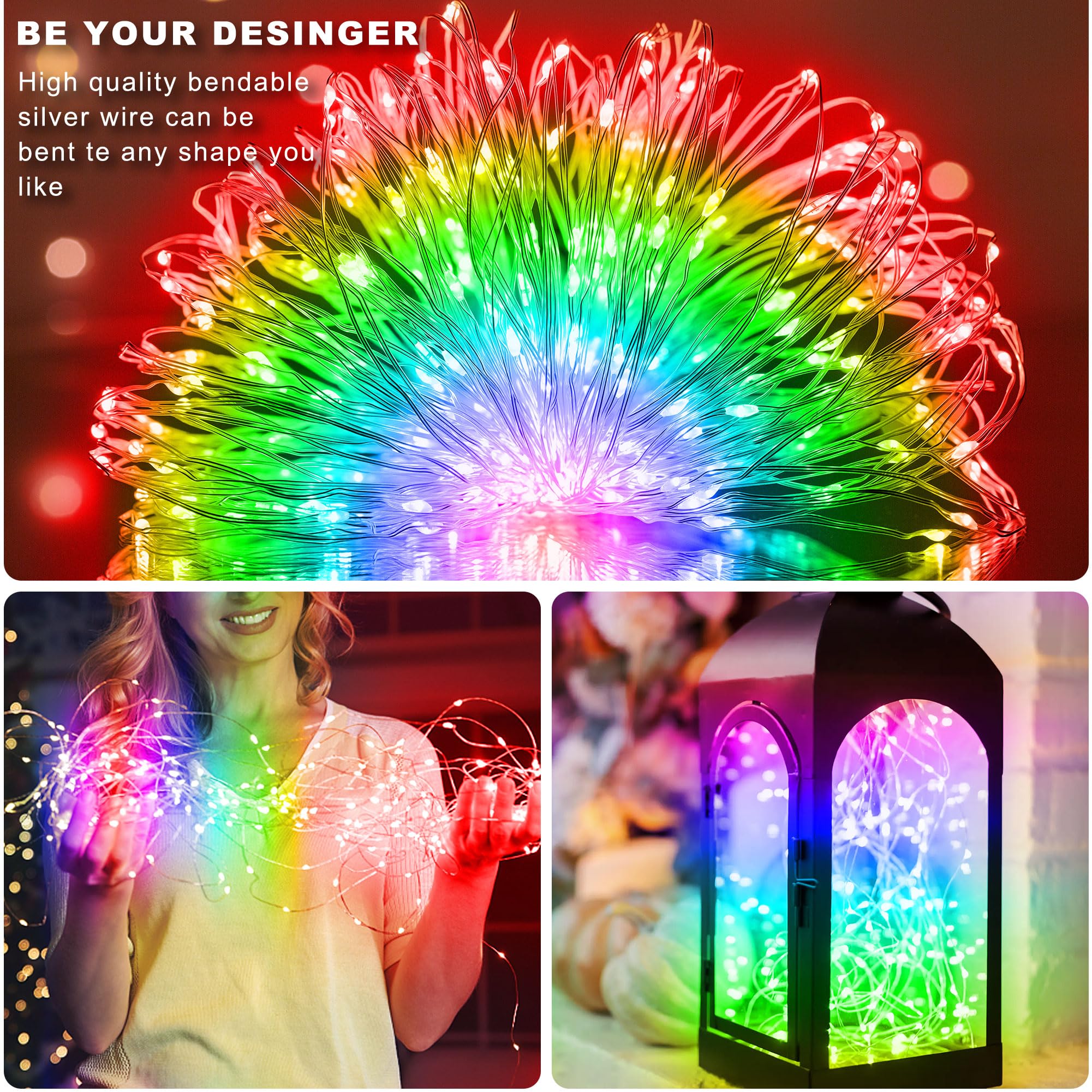 echosari Fairy Lights 50 LEDs Copper Wire 6 Pack 16.4Ft Multicolor Twinkle Lights for Indoor Outdoor Holiday Decorations
