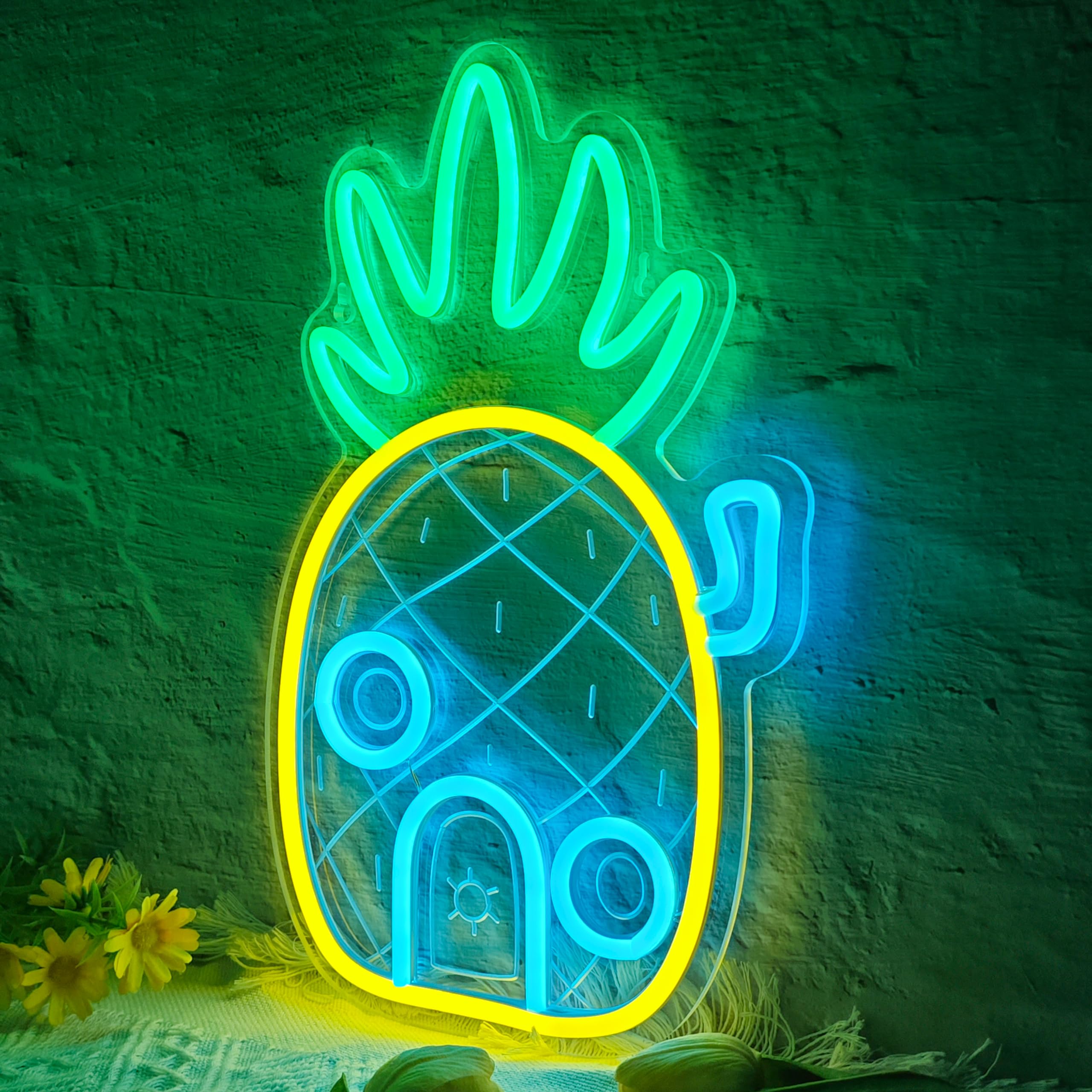 VIKLIU Pineapple House Neon Sign LED Wall Decor, Dimmable, 13.78x8.46 inches, Ocean Theme, Kids Room, Acrylic