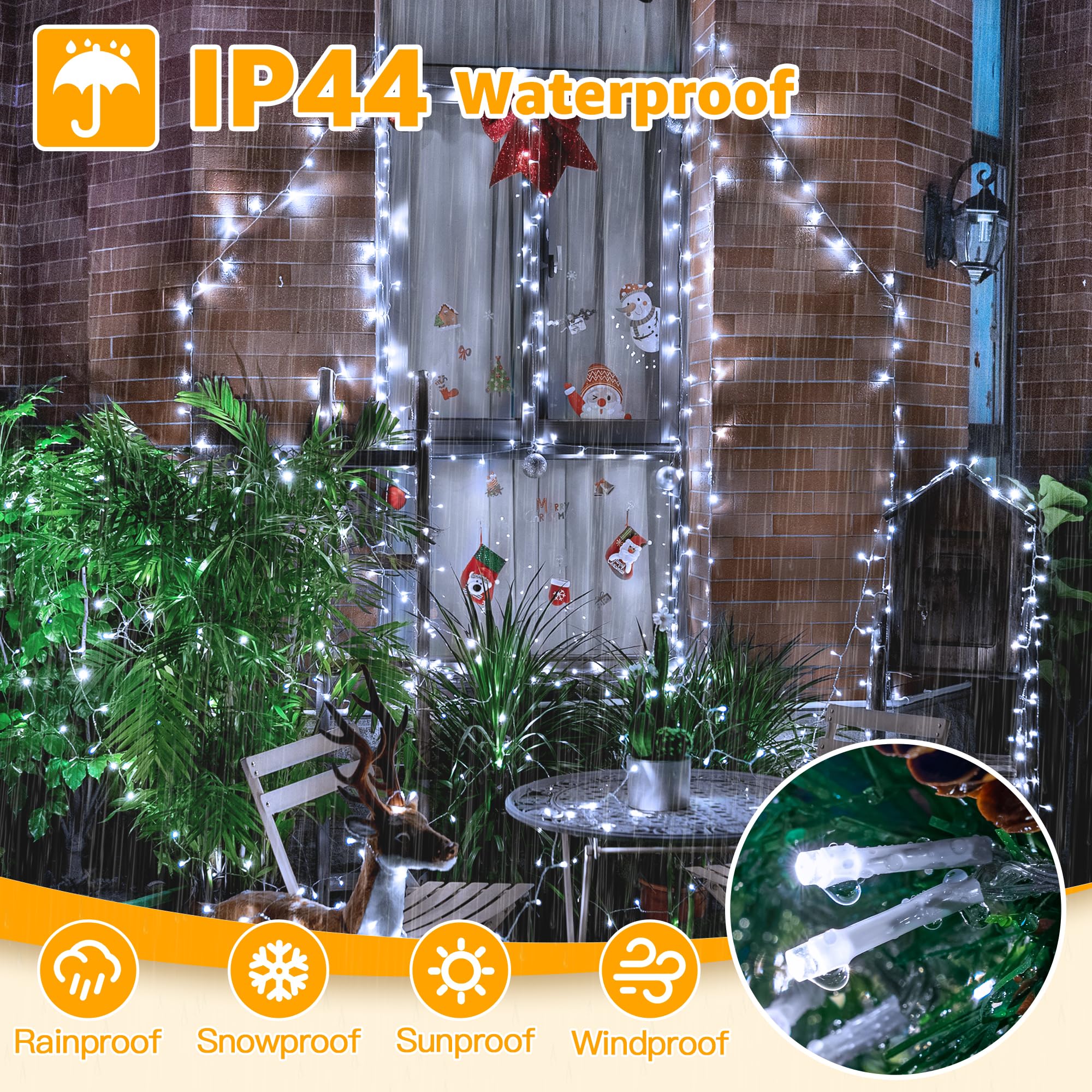 Ollny String Lights 120Led 40Ft, Cool White Fairy Lights Waterproof Connectable Timer, 8 Modes Plug In Christmas Lights For Bedroom Outdoor Party Indoor Classroom Decorations
