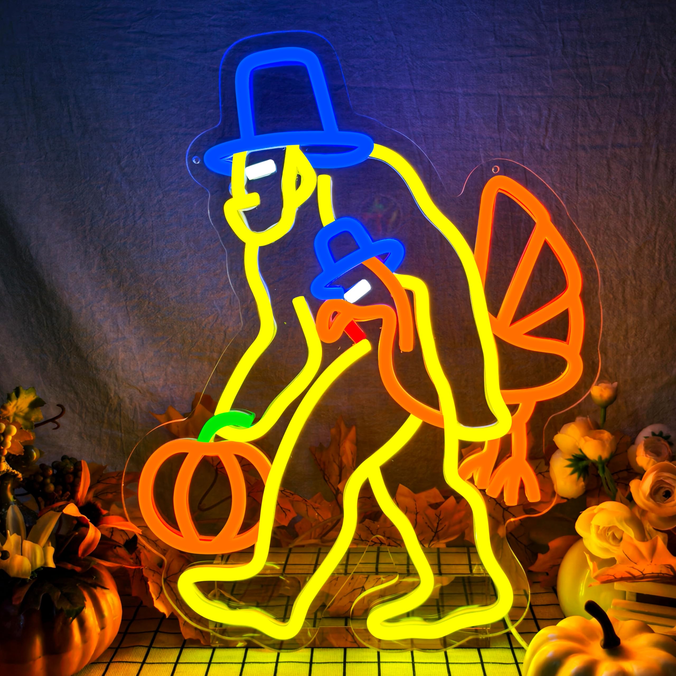 Thanksgiving Neon Sign Turkey Neon Sign With Usb Powered Dimmable Led Pumpkin Lights For Home Bedroom Living Room Holiday Gift