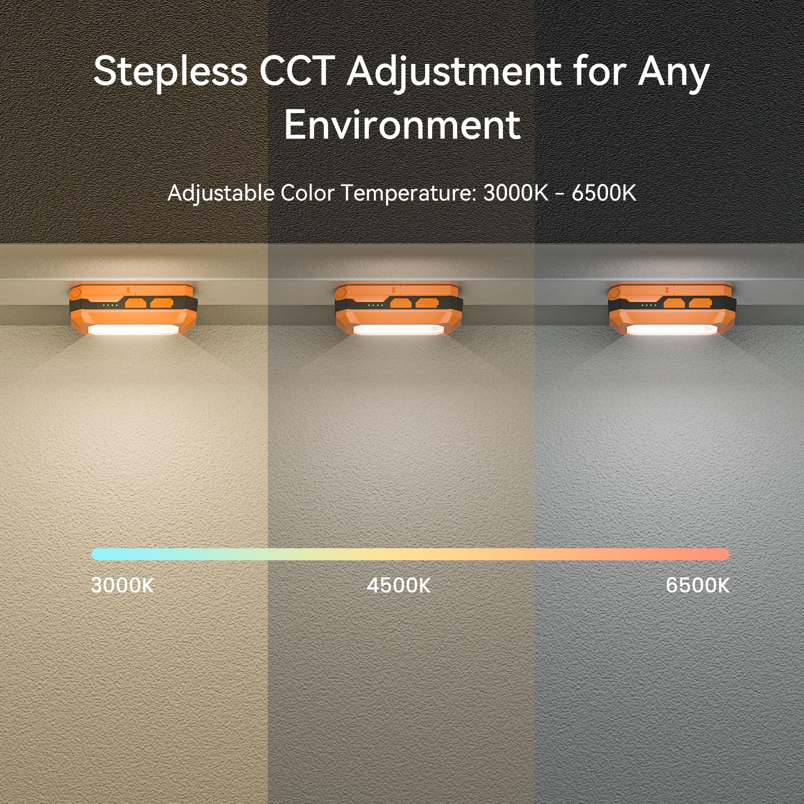 Rechargeable LED Work Light Cordless, 3000K-6500K CCT 500 Lumen, 40Hour Max, Adjustable 180 Stand IP54 Waterproof Compact Portab