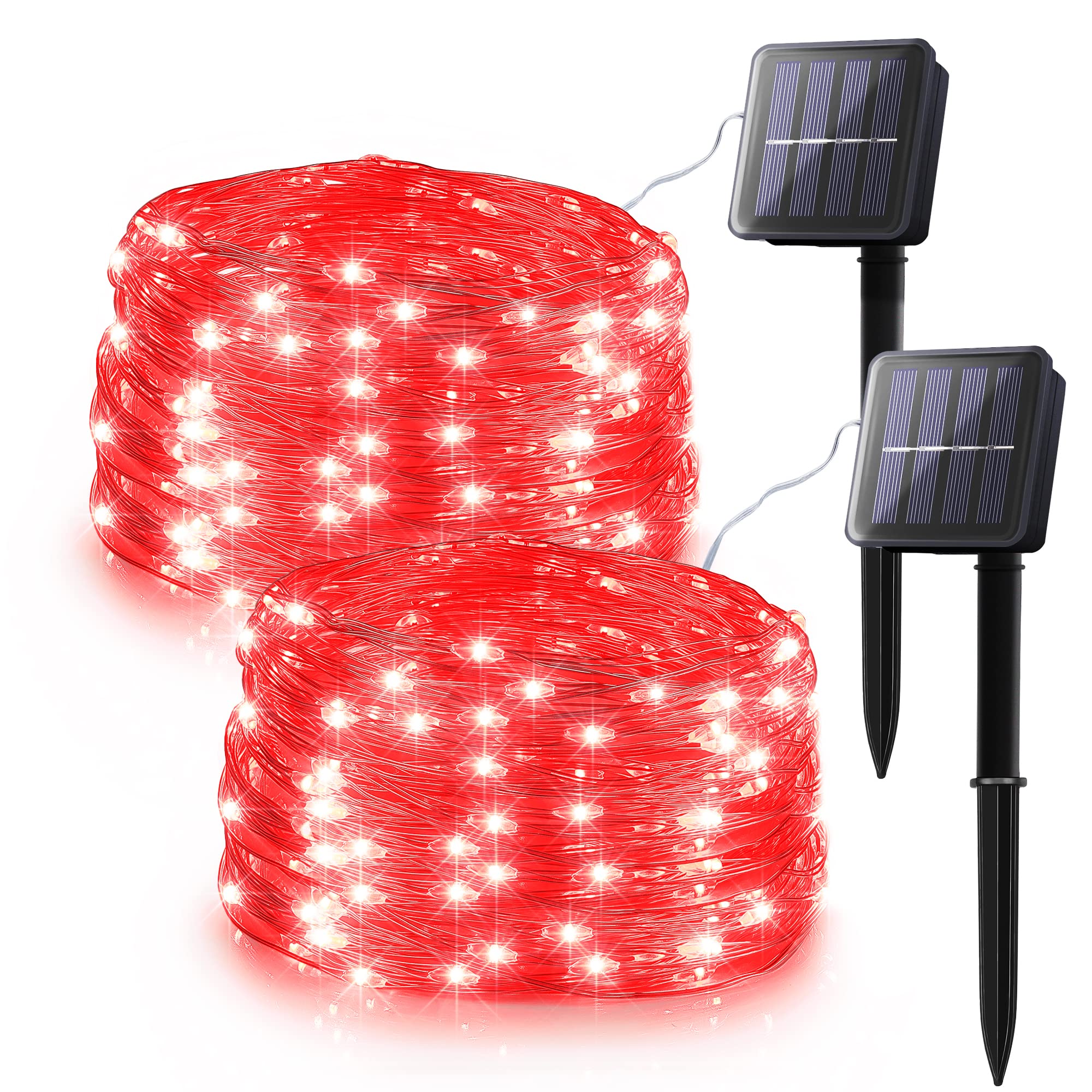 woohaha 100 LED Solar Red String Lights, 33ft Waterproof Fairy Lights for Halloween, Christmas, Party Decor - 2 Pack