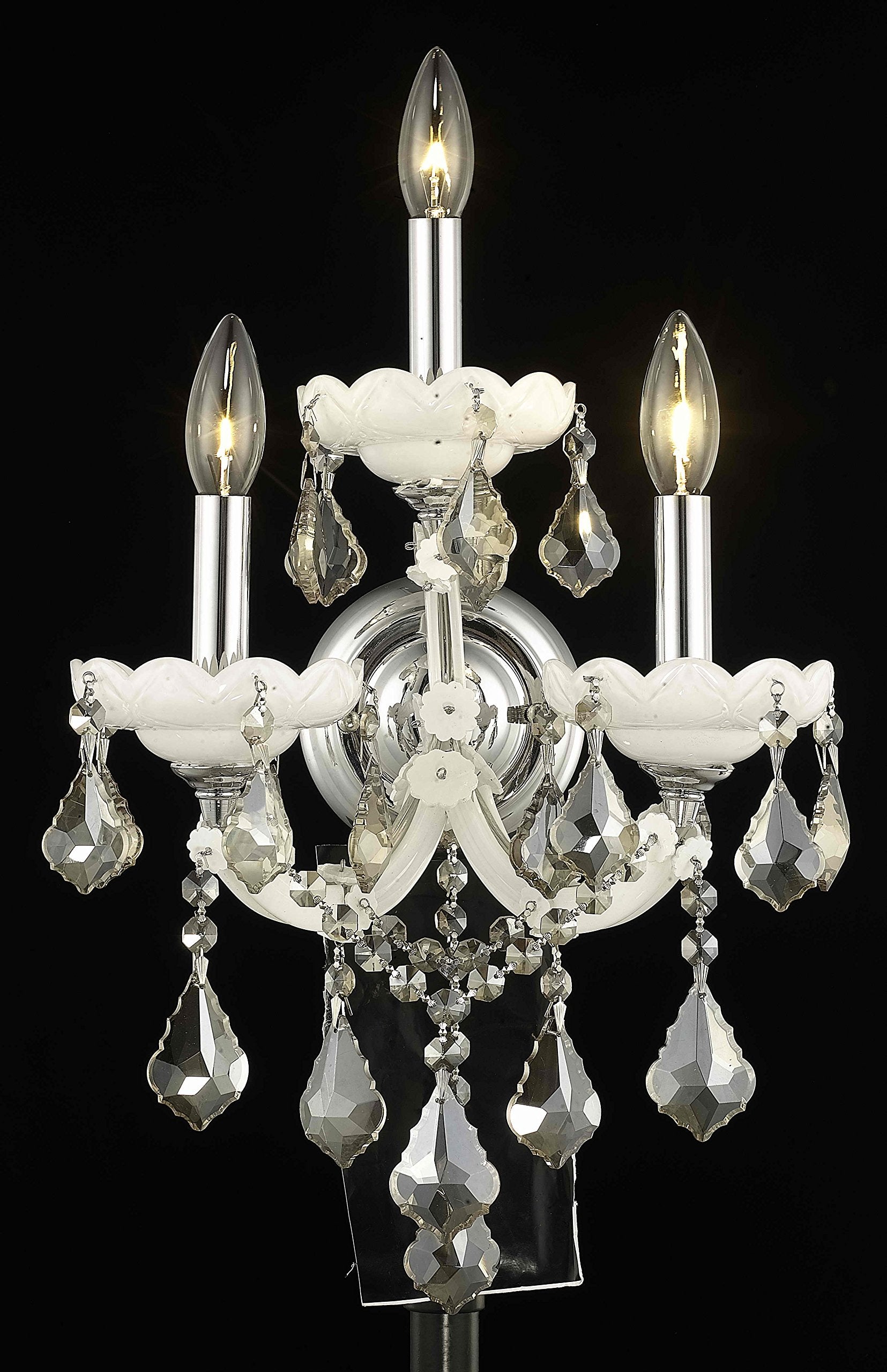 Elegant Lighting Maria Theresa 3-Light Wall Sconce, White Finish, Royal Cut Crystal