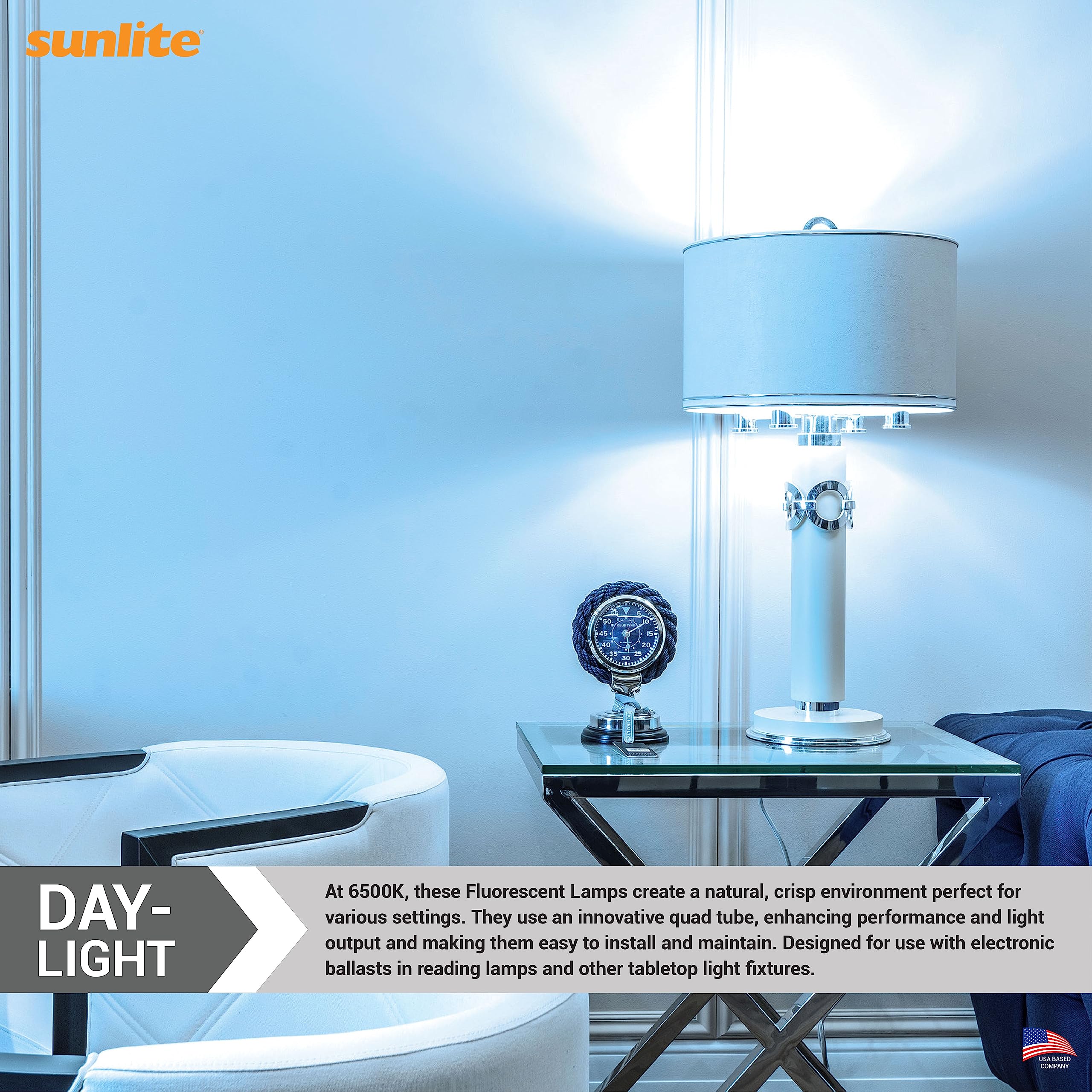 Sunlite FML27/65K/2PK Fluorescent 27W Daylight Quad Tube Light Bulbs, 4-Pin GX10Q-4 Base, 2 Pack,