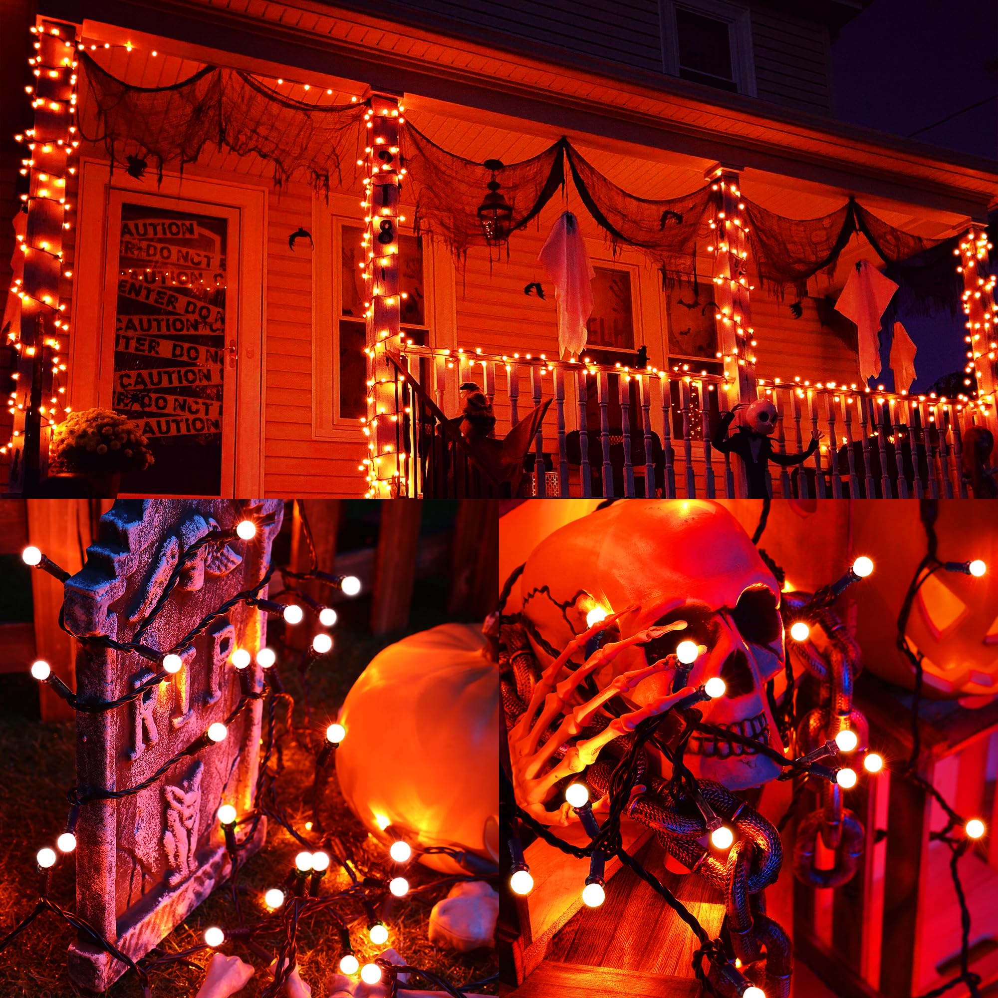 Brizled Orange Halloween String Lights, 200 LED, 66ft, Connectable, 8 Modes, Timer, Outdoor/Indoor Use, Model FT4-200OCL-30