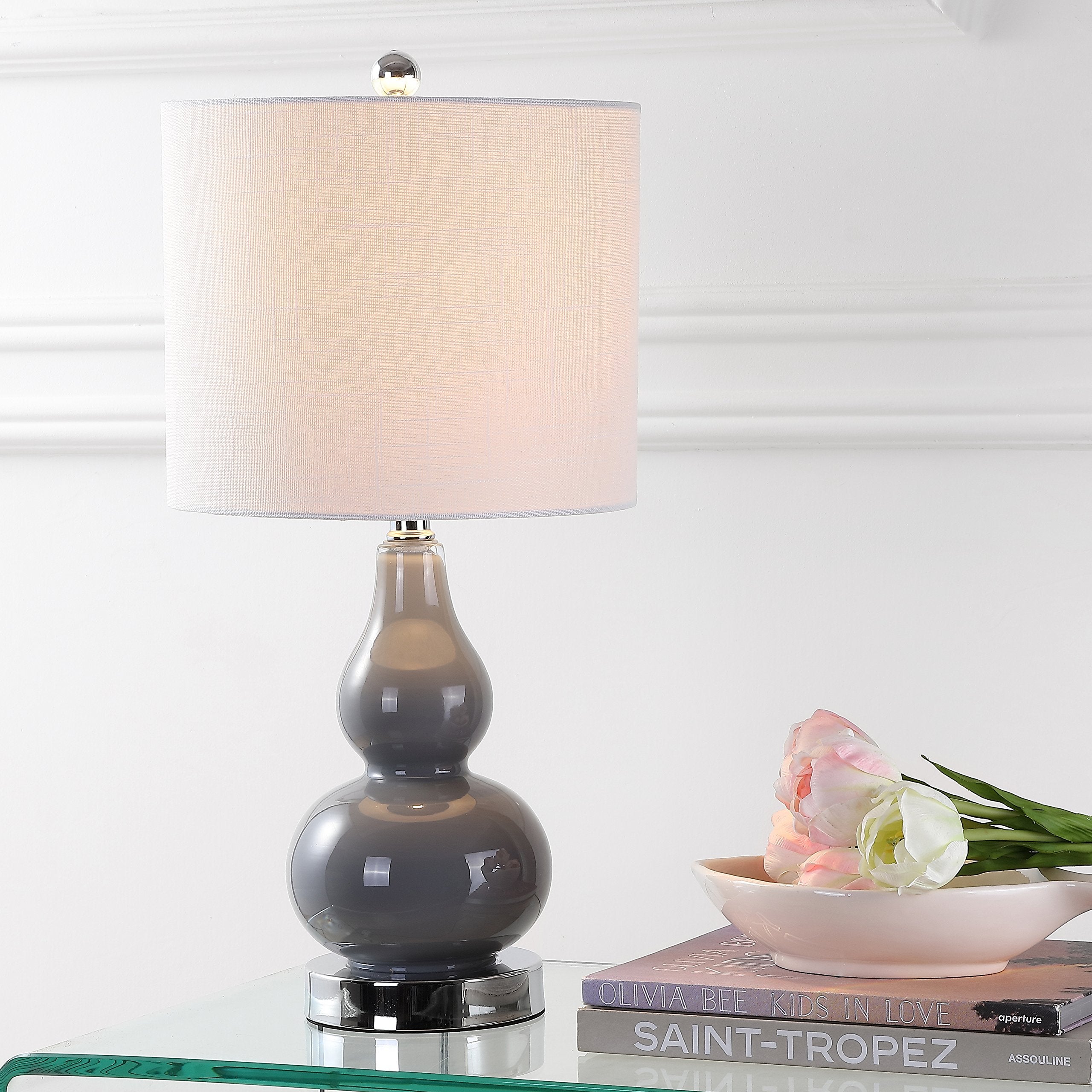 JONATHAN Y Anya Mini Glass LED Table Lamp, 20.5in, Metal, Gray, Model JYL1028A, Transitional, Modern Design for Office and Home