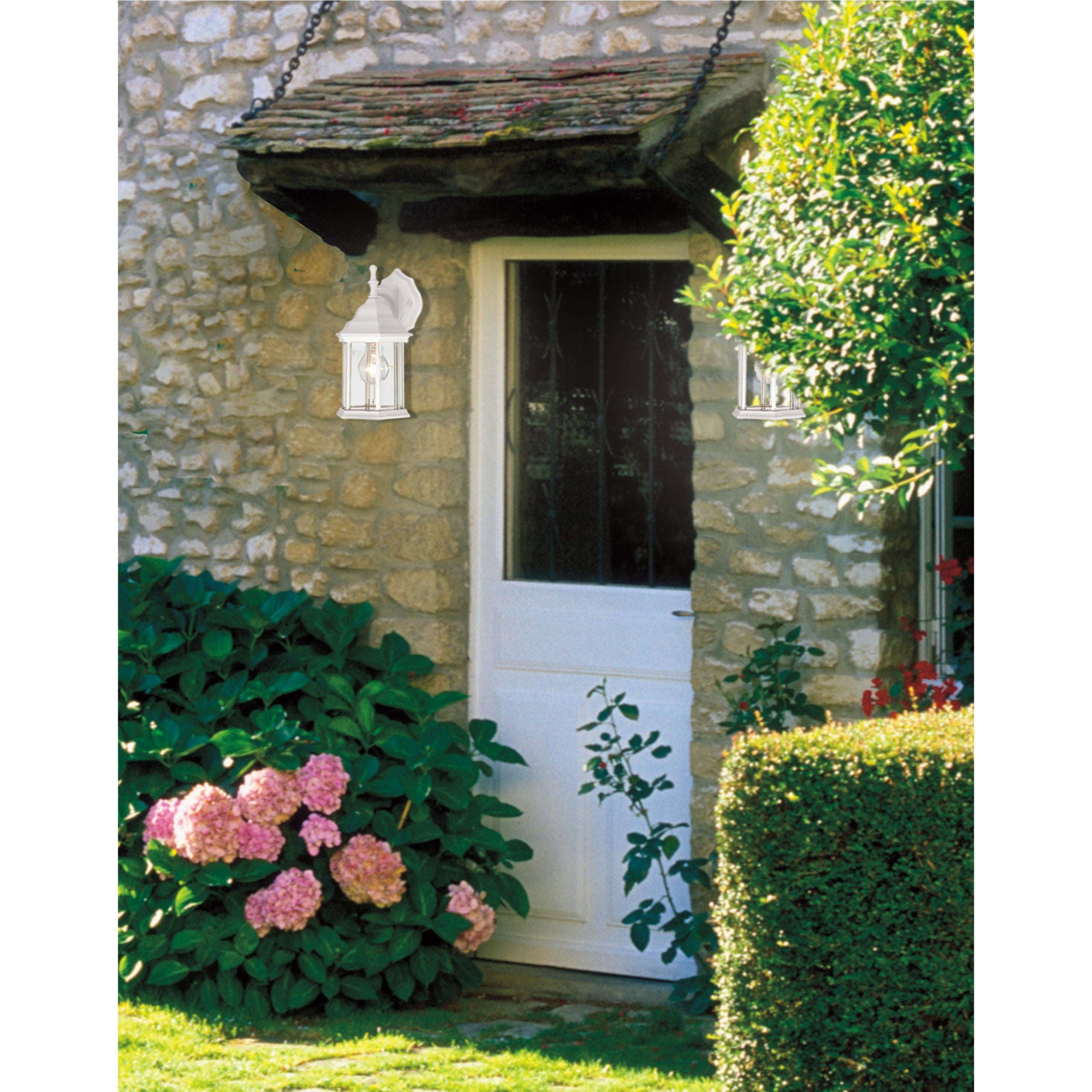Westinghouse One-Light Exterior Wall Lantern, Textured White Finish, Cast Aluminum, Clear Beveled Glass, Model 6783400