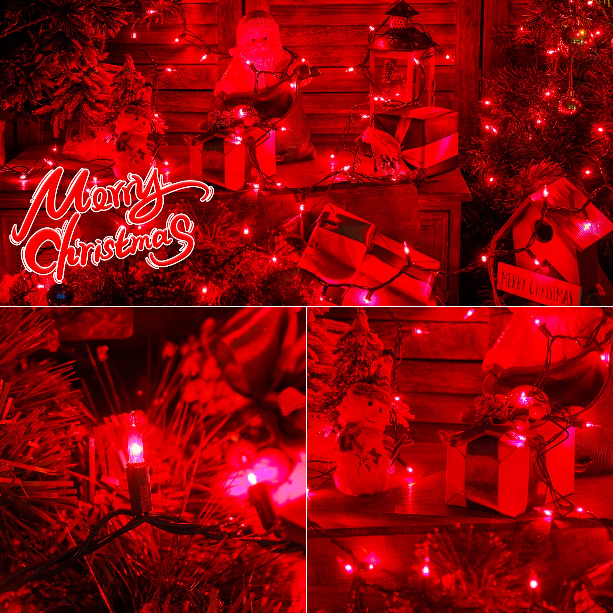 Hopolon Mini String Lights 50 Count 13 Feet Waterproof Red Indoor Outdoor Christmas Decor