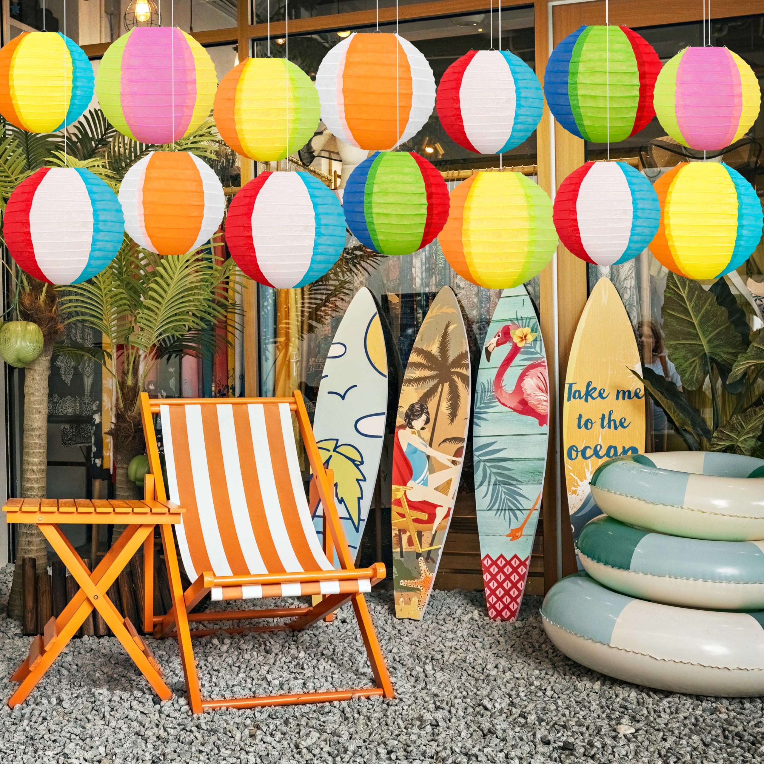 15Pcs Pool Party Decorations Beach Ball Paper Lanterns - Summer Luau Themed Hanging Decor For Home Birthday Outdoor Indoor