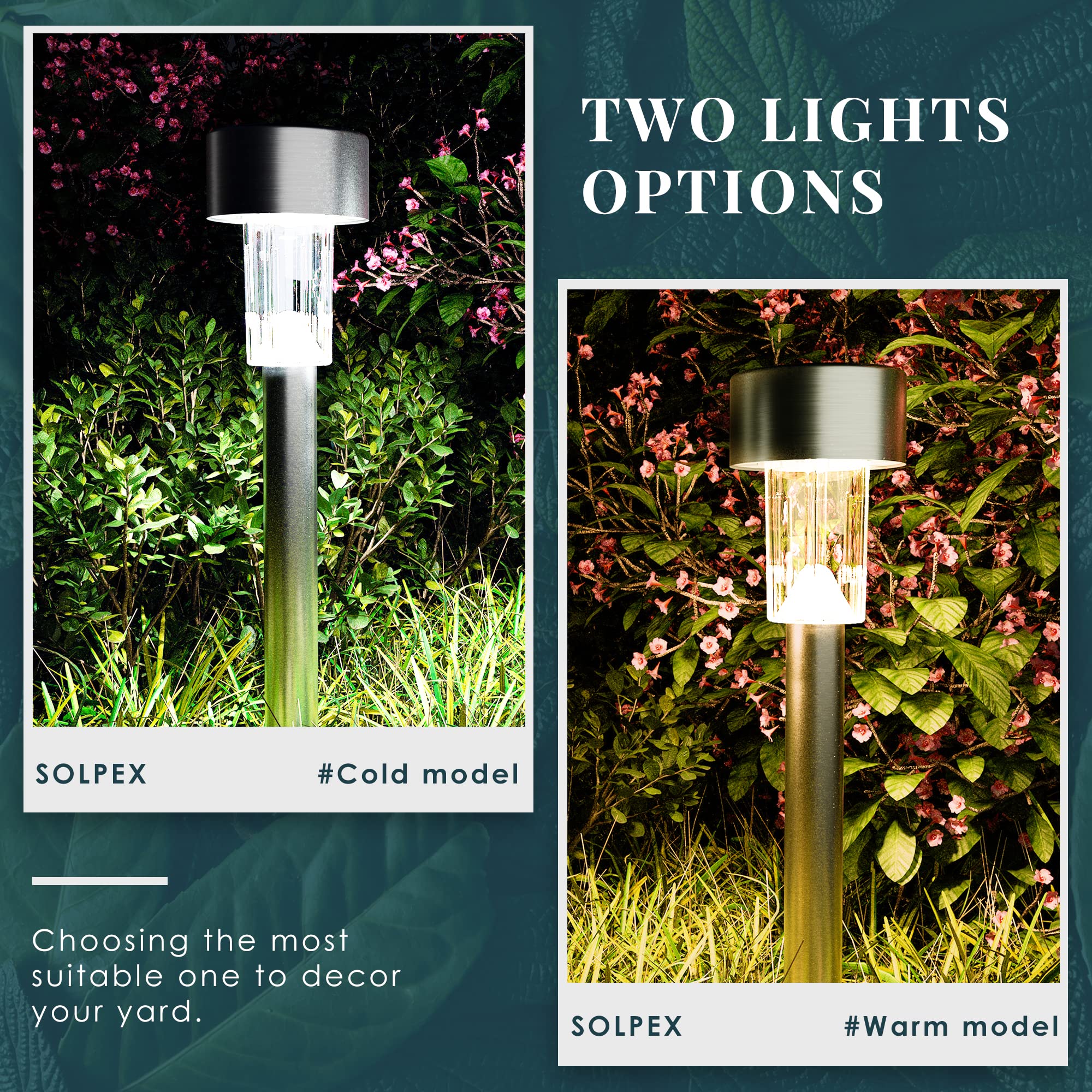 SOLPEX Solar Outdoor Lights 16 Pack, Stainless Steel, Waterproof LED Landscape Lighting, Warm White, Model 6983