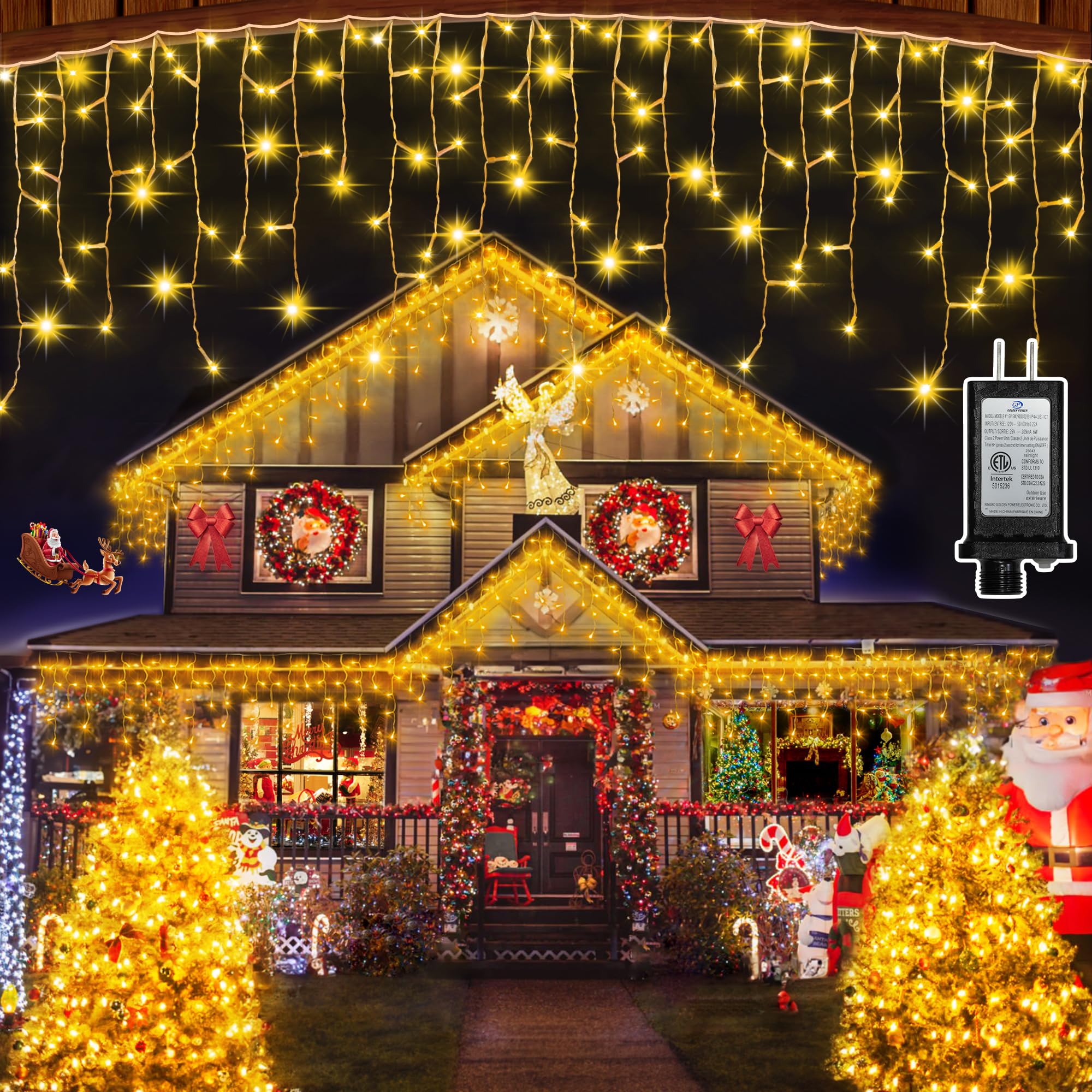 QUHUATU 612 LED Christmas Lights, 60FT, 136 Drops, Warm White, Waterproof, 12 Modes, with Timer, Model WX-612L