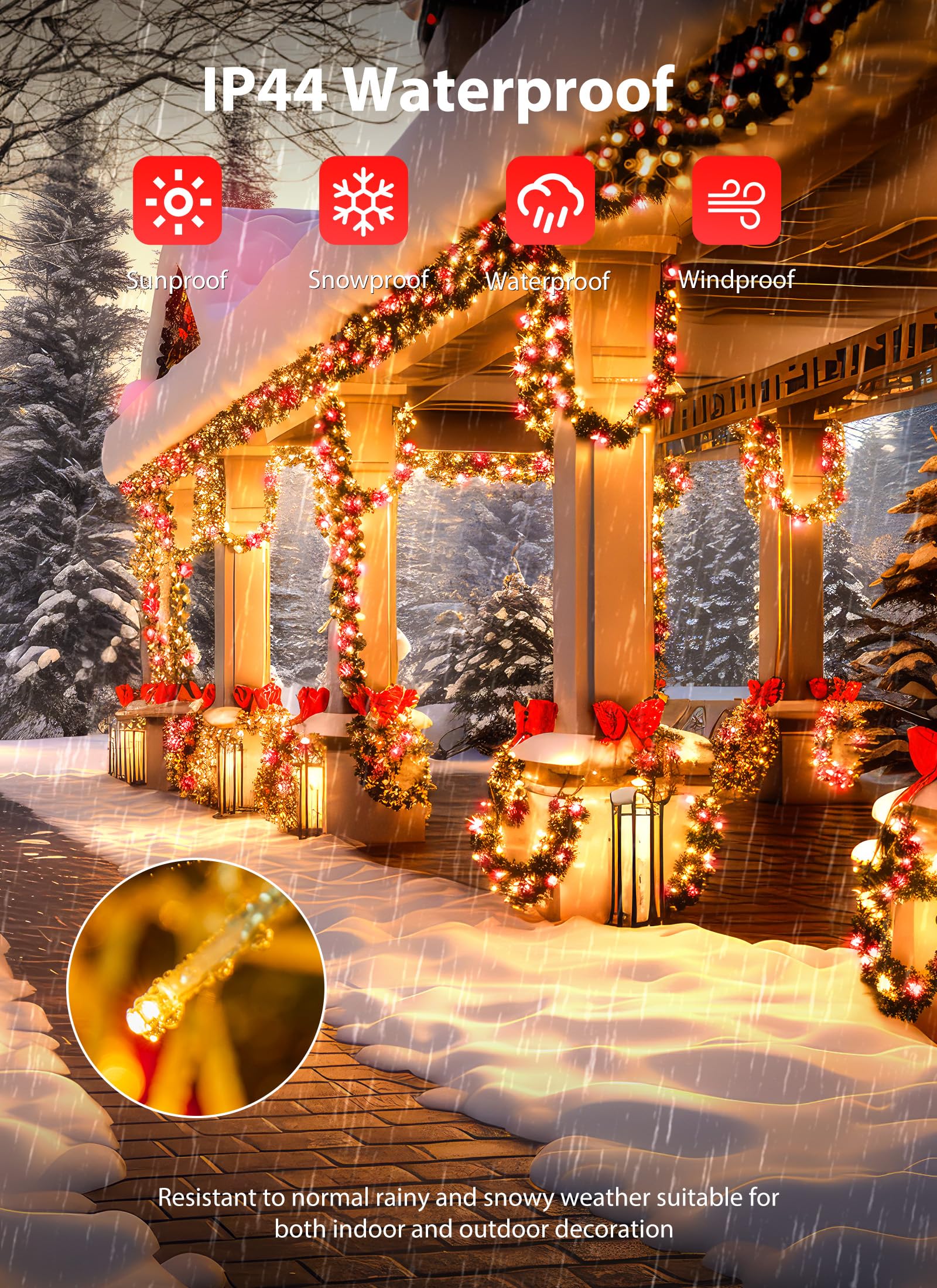 Minetom Christmas Cluster Lights - 200 LED 10FT Twinkle Fairy Lights, Waterproof, Red & Warm White, 12 Modes, Plug-in