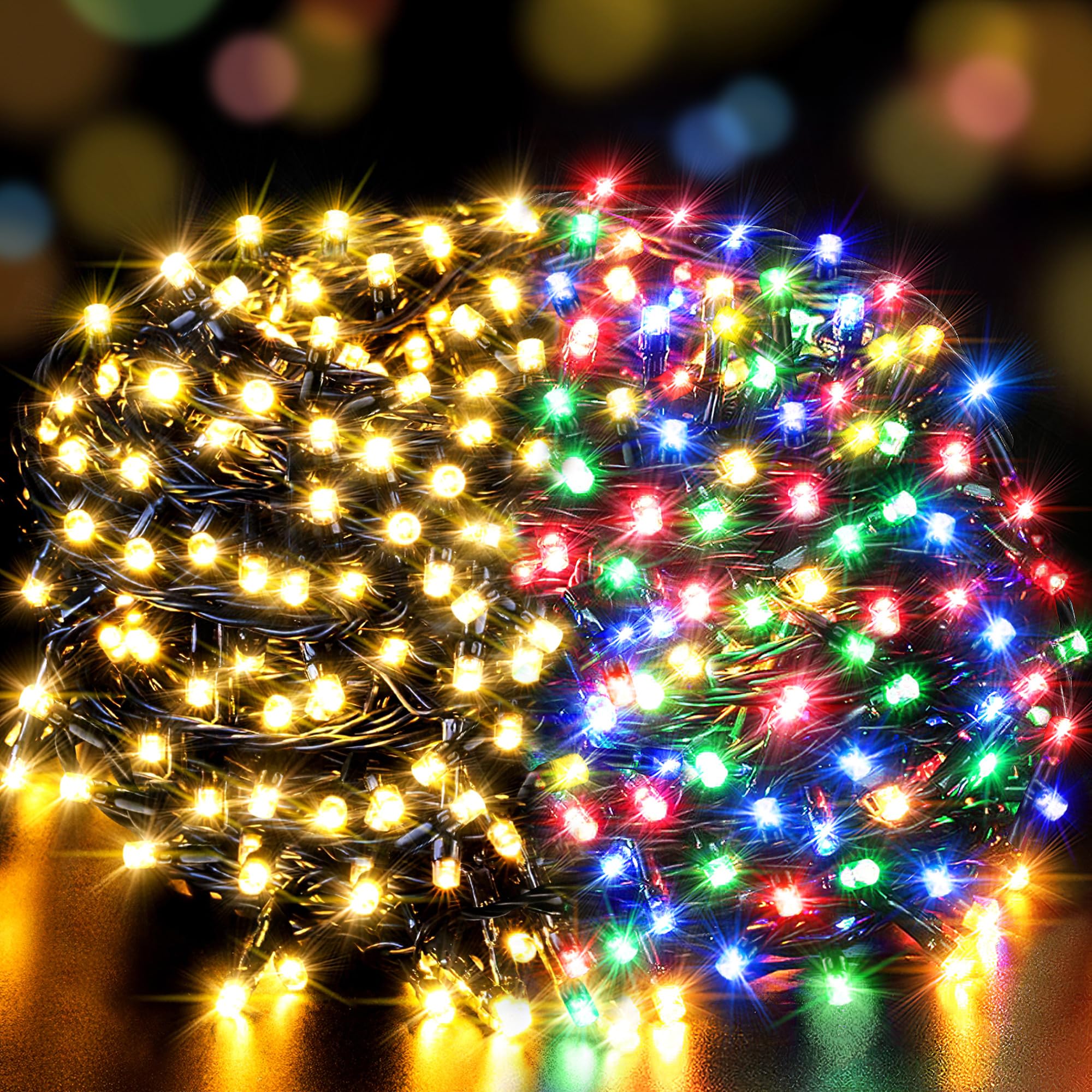 LetsFunny 300 LED Outdoor String Lights, 108FT, Waterproof Twinkle Lights, Warm & Multicolor, 8 Lighting Modes