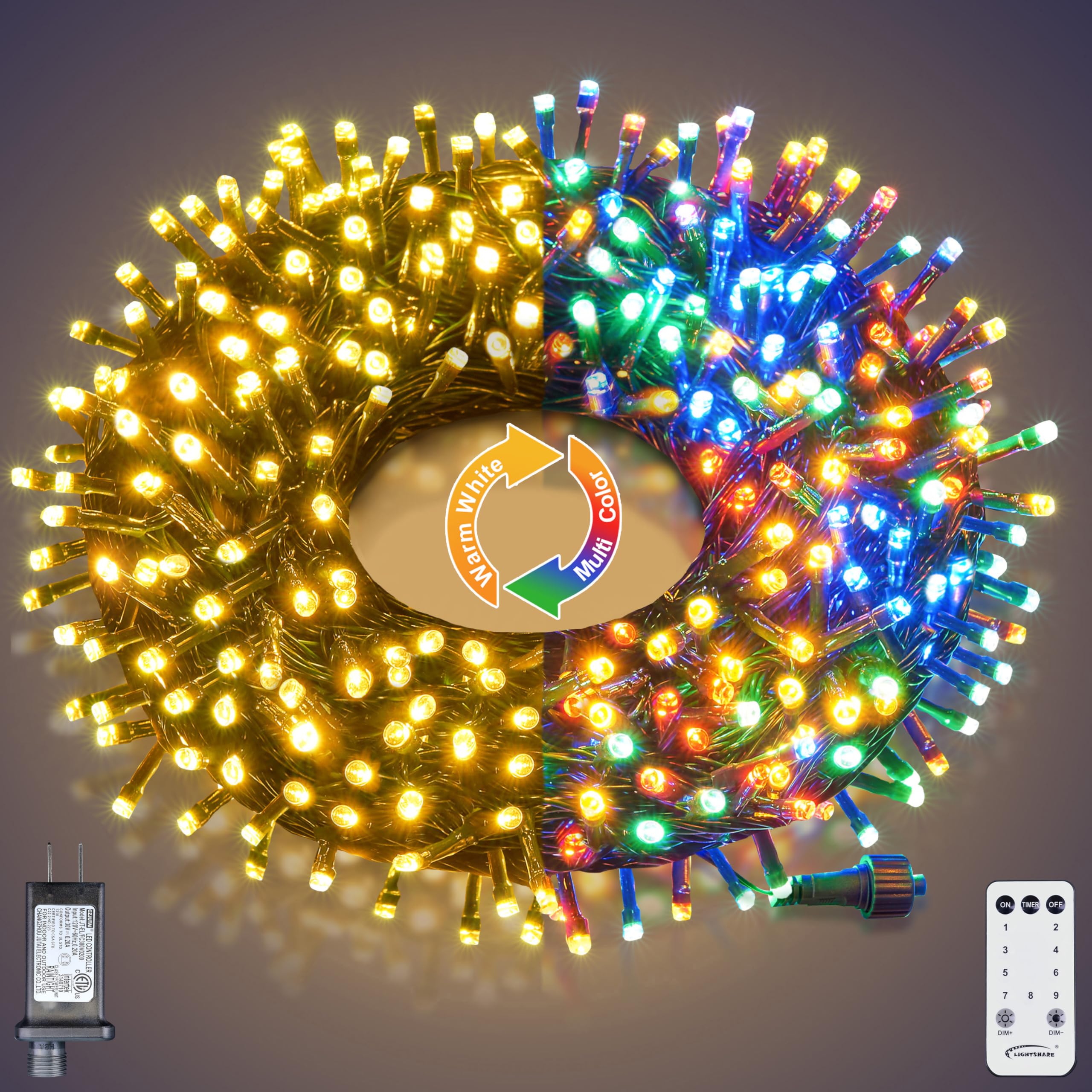 Lightshare 300LED 99FT String Lights 9 Modes 30V Plug in Fairy Lights with Remote Control for Home Garden Yard Christmas Wedding