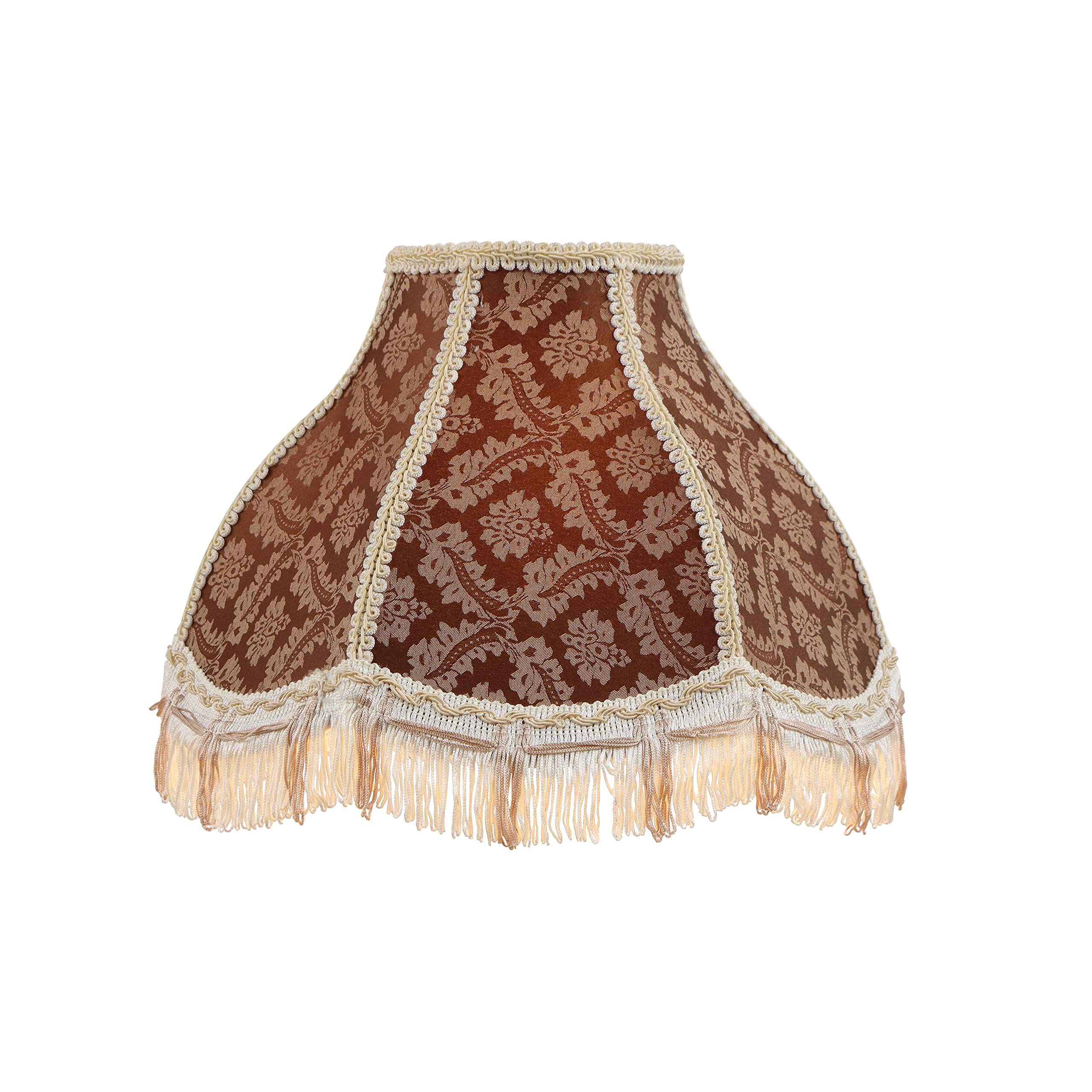Aspen Creative 30333, Handsewn Scallop Dome Traditional Spider Fringe Lamp Shade/Brown Jacquard Textured Fabric, 5&quot; Top X 13&quot; Bottom X 9-1/2&quot; Slant