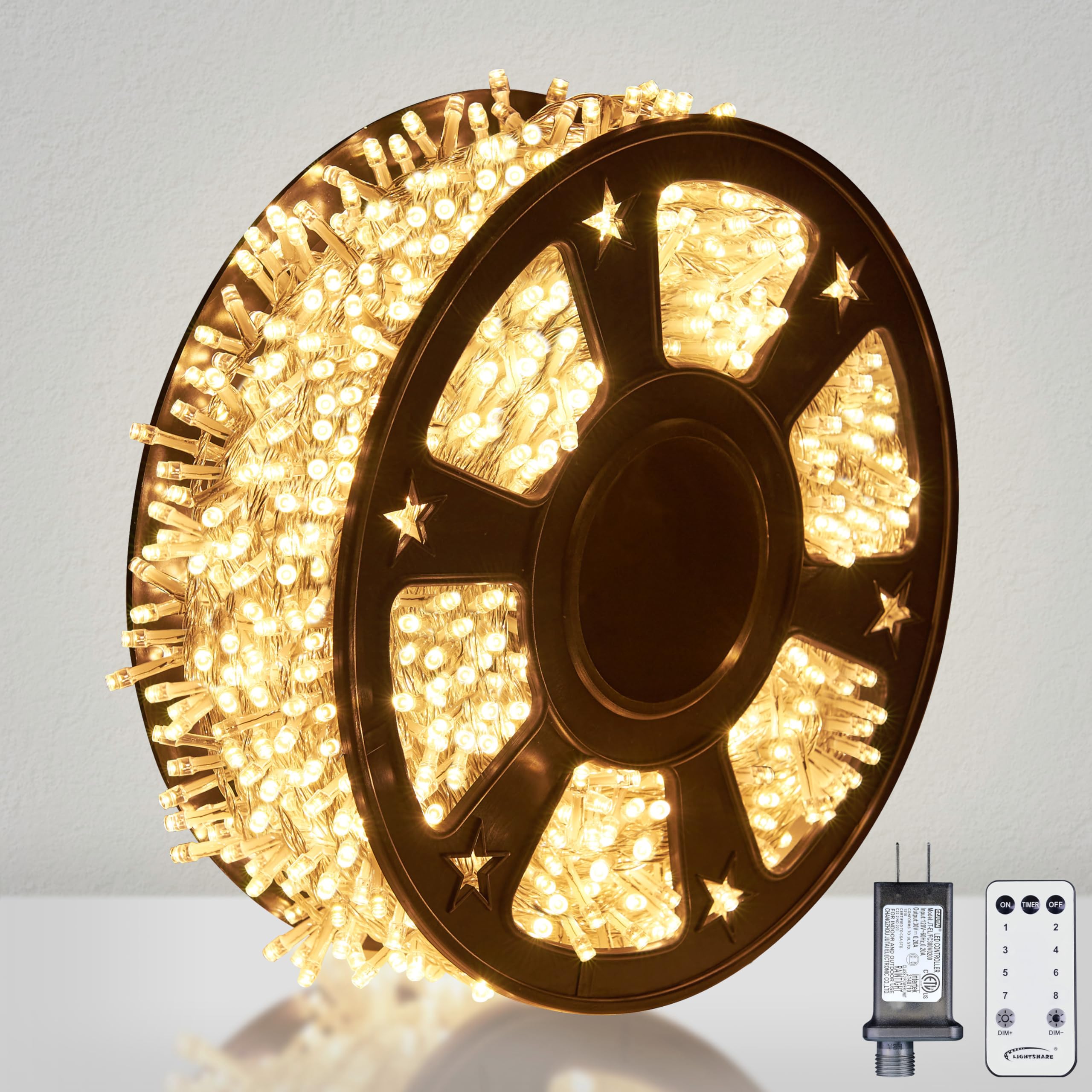 LIGHTSHARE 1000LED 328FT String Lights Warm White, 8 Modes 30V Plug in Fairy Lights with Remote Control for Home Garden Yard Chr