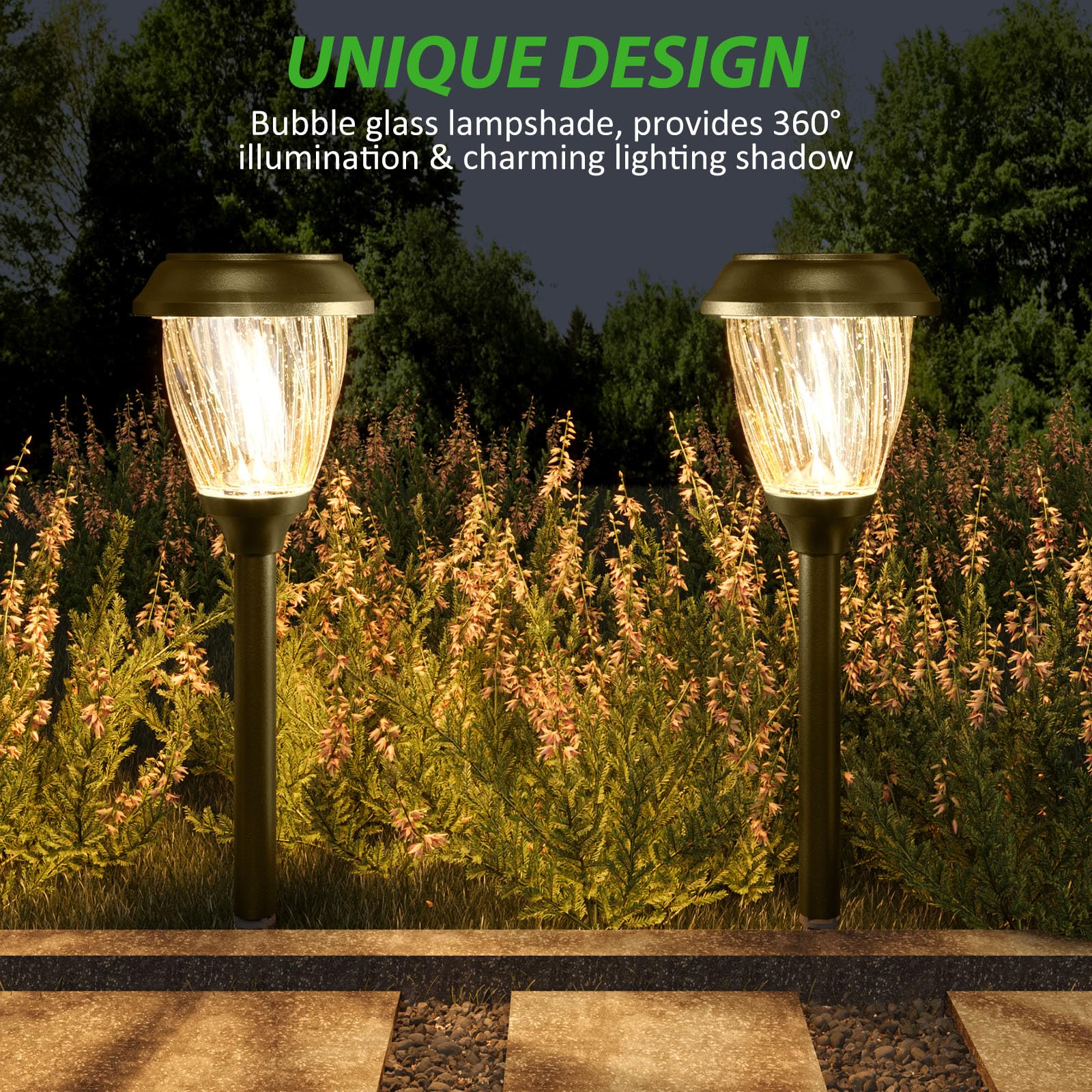 Xmcosy+ Solar Pathway Lights Outdoor, 10/25 Lm In 2 Lighting Modes, Glass Stainless Steel Waterproof Ip65 Solar Powered Garden L