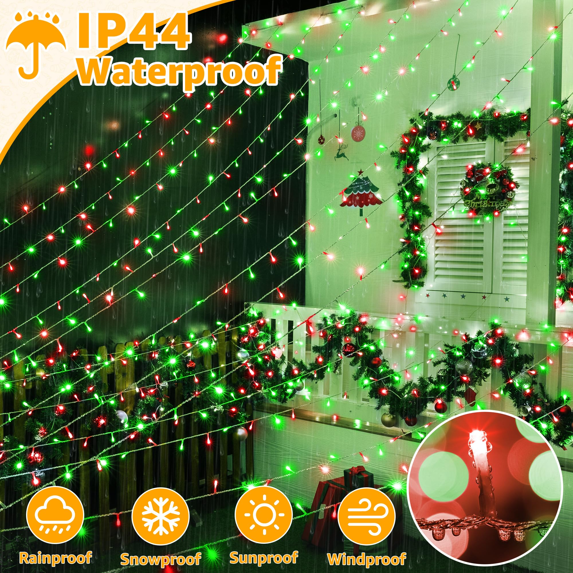 Ollny Christmas Lights Outdoor 800Led 262Ft, Red And Green Plug In Fairy Lights With Remote, 8 Modes Waterproof Timers Dimmable Led String Lights For Indoor House Outside Bedroom Patio Balcony