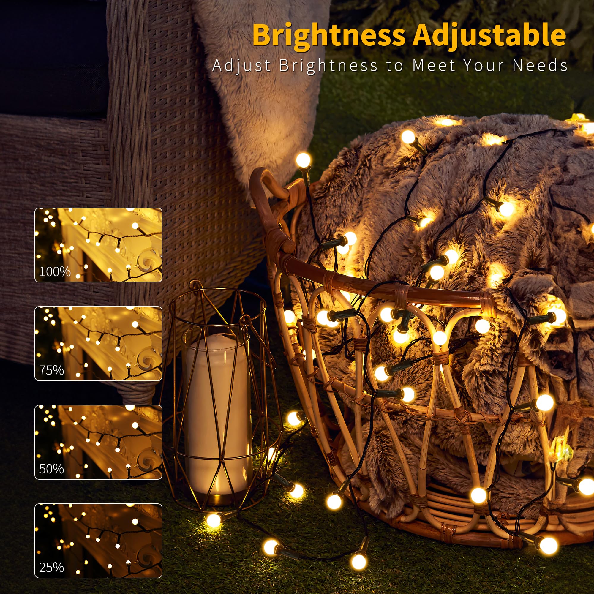 Brizled LED String Lights, 66ft 200 LED Warm White, 8 Modes, Green Wire for Indoor Outdoor Use