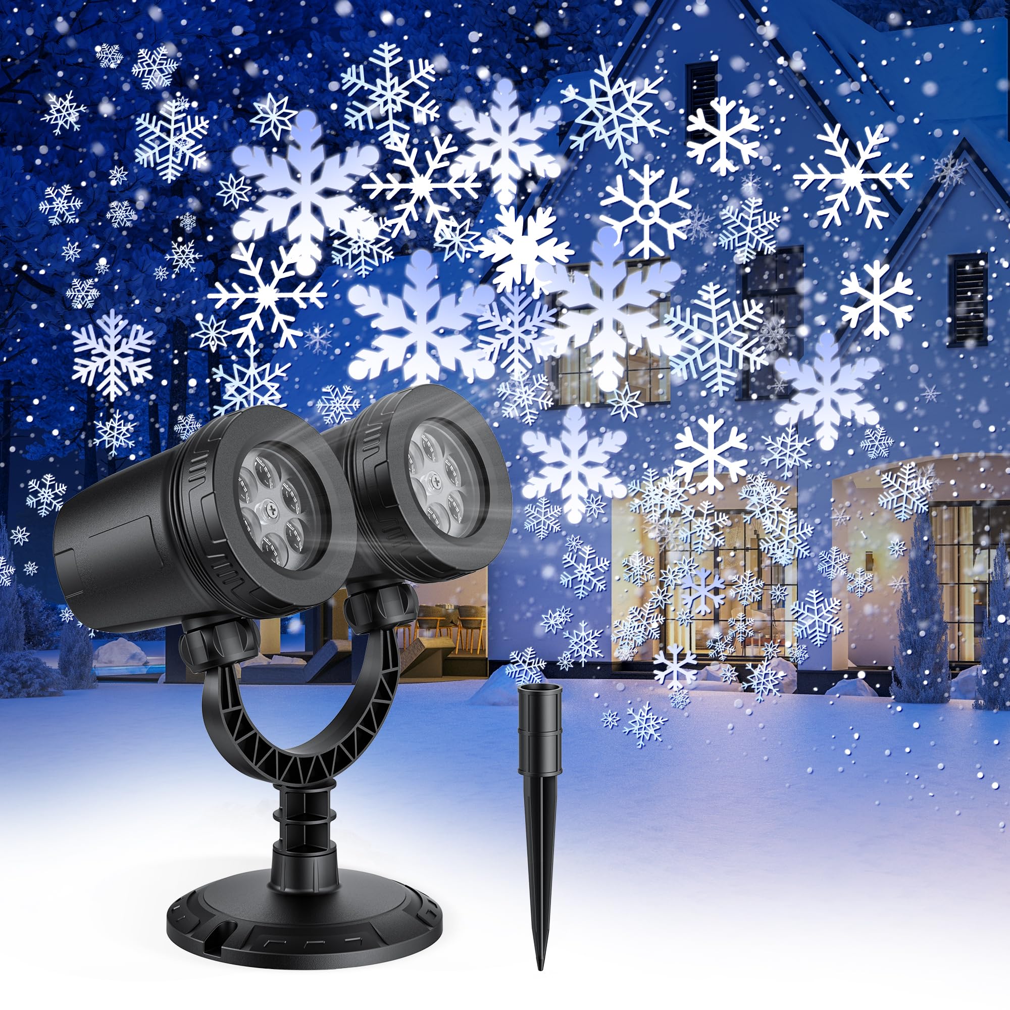 Fussion Snowflake Projector Lights - Waterproof Double-Head Holiday Decor For Indoor/Outdoor