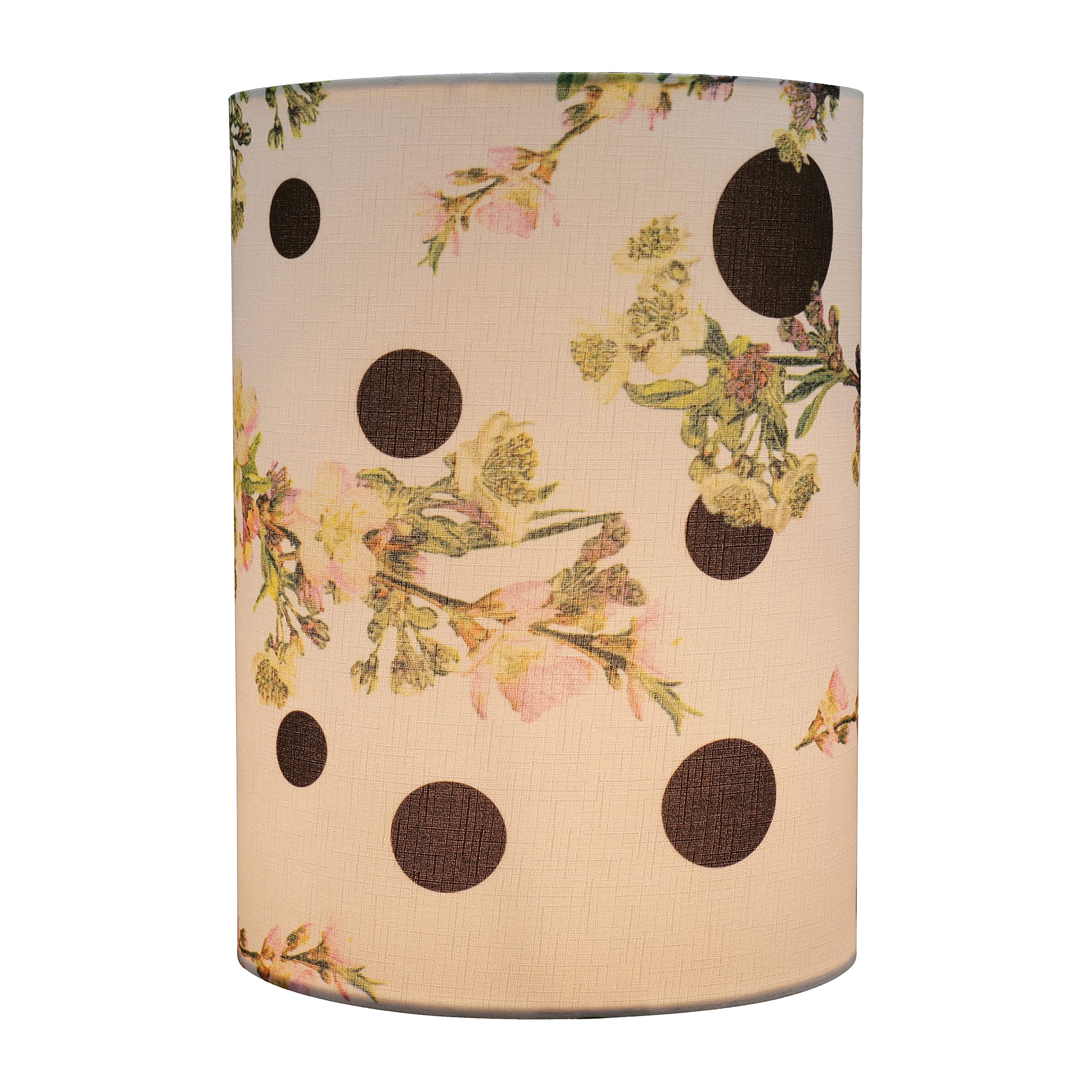 Aspen Creative 31298, Contemporary Drum Lamp Shade, 8'' Top X 8'' Bottom X 11'' Height, White W/Floral & Dot Pattern, Spider Fit