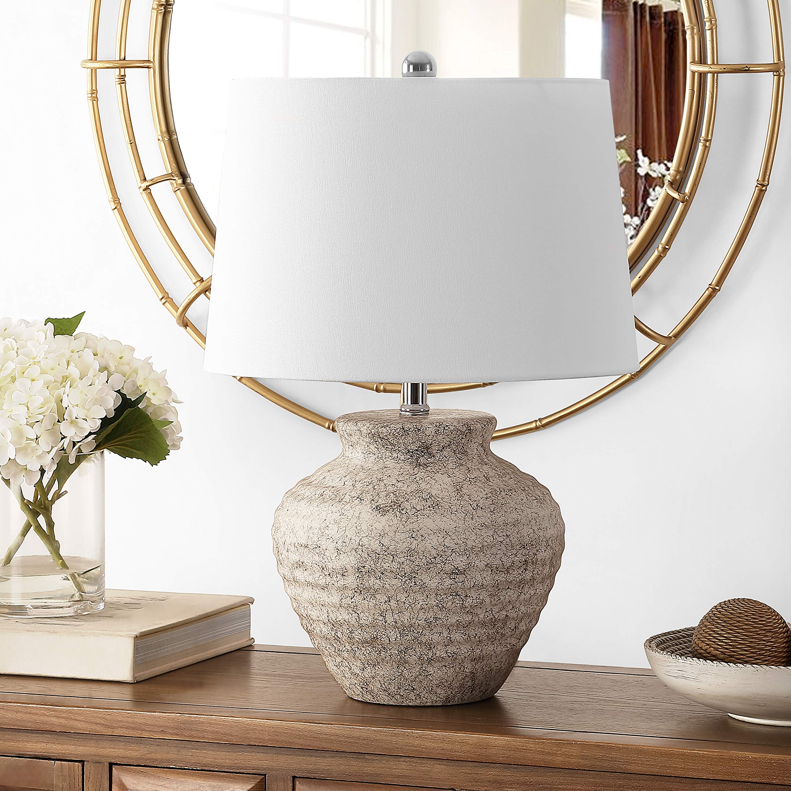 SAFAVIEH Table Lamp, 23-inch Light Gray Ceramic, Rustic Farmhouse, Model TBL4352A, LED Bulb Included, Perfect for Bedroom or Office
