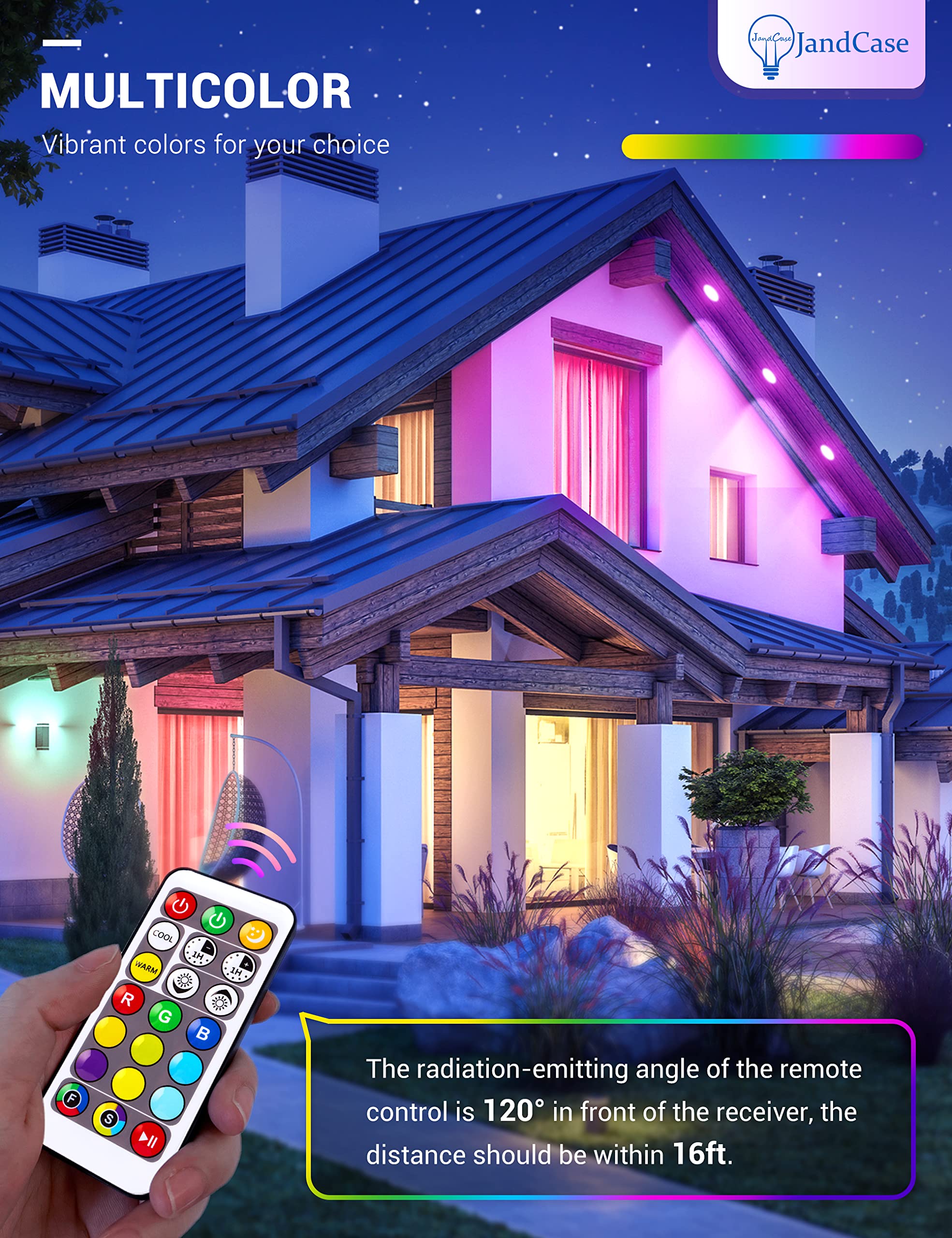 JandCase BR30 Color Changing LED Bulb, 12W, 1050lm, RGB+Warm+Cool White, E26 Base, 2 Pack