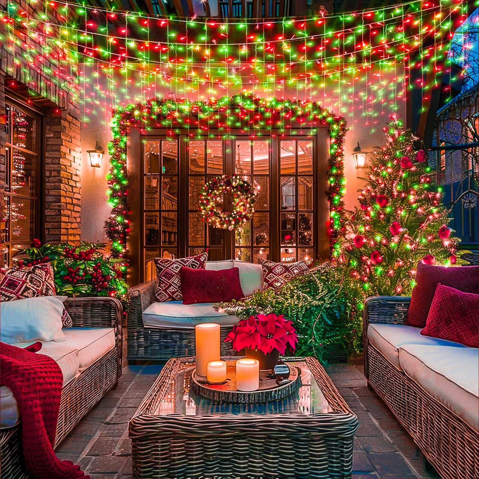 33Ft Red And Green Christmas Lights, 400 Led Icicle Lights For Outside, Clear Wire Connectable Twinkle Lights With 8 Modes Timer