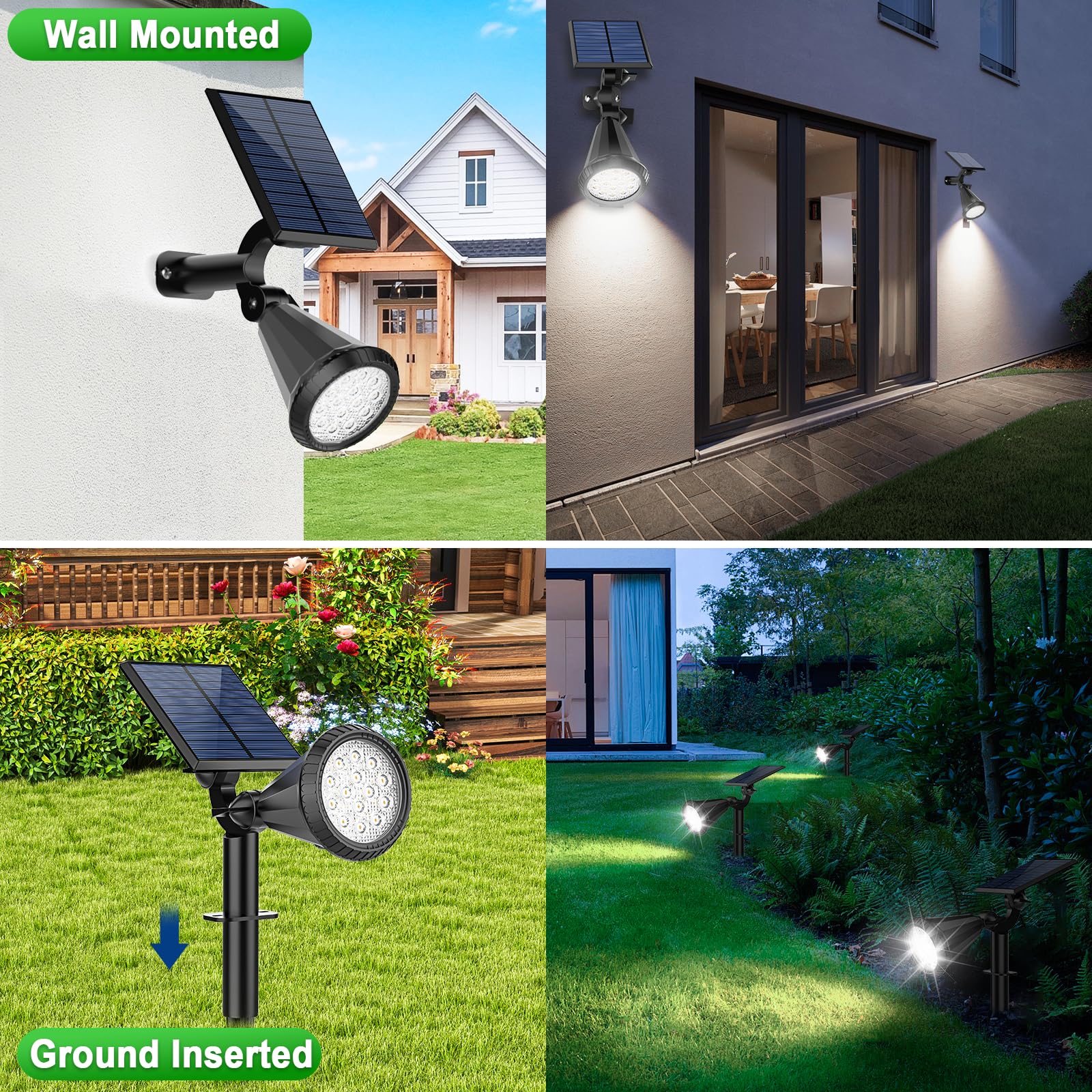 Tadyreal Solar Lights Outdoor Waterproof 180 Adjustable Landscape Spot Lights For Yard 4 Lighting Modes Solar Powered Spotlights