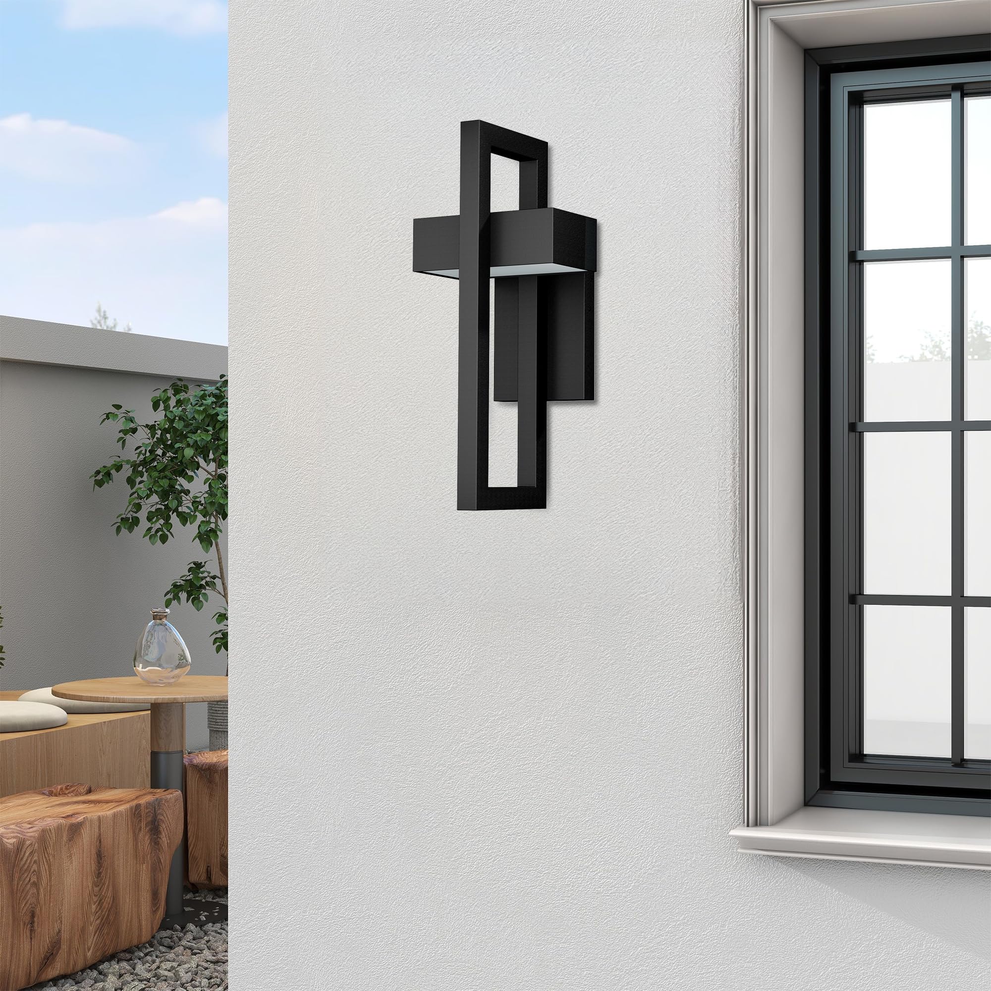 Lamqee Modern Outdoor Wall Lights - 3000K Led Sconces, Matte Black, 2 Packs For Porch & Garage