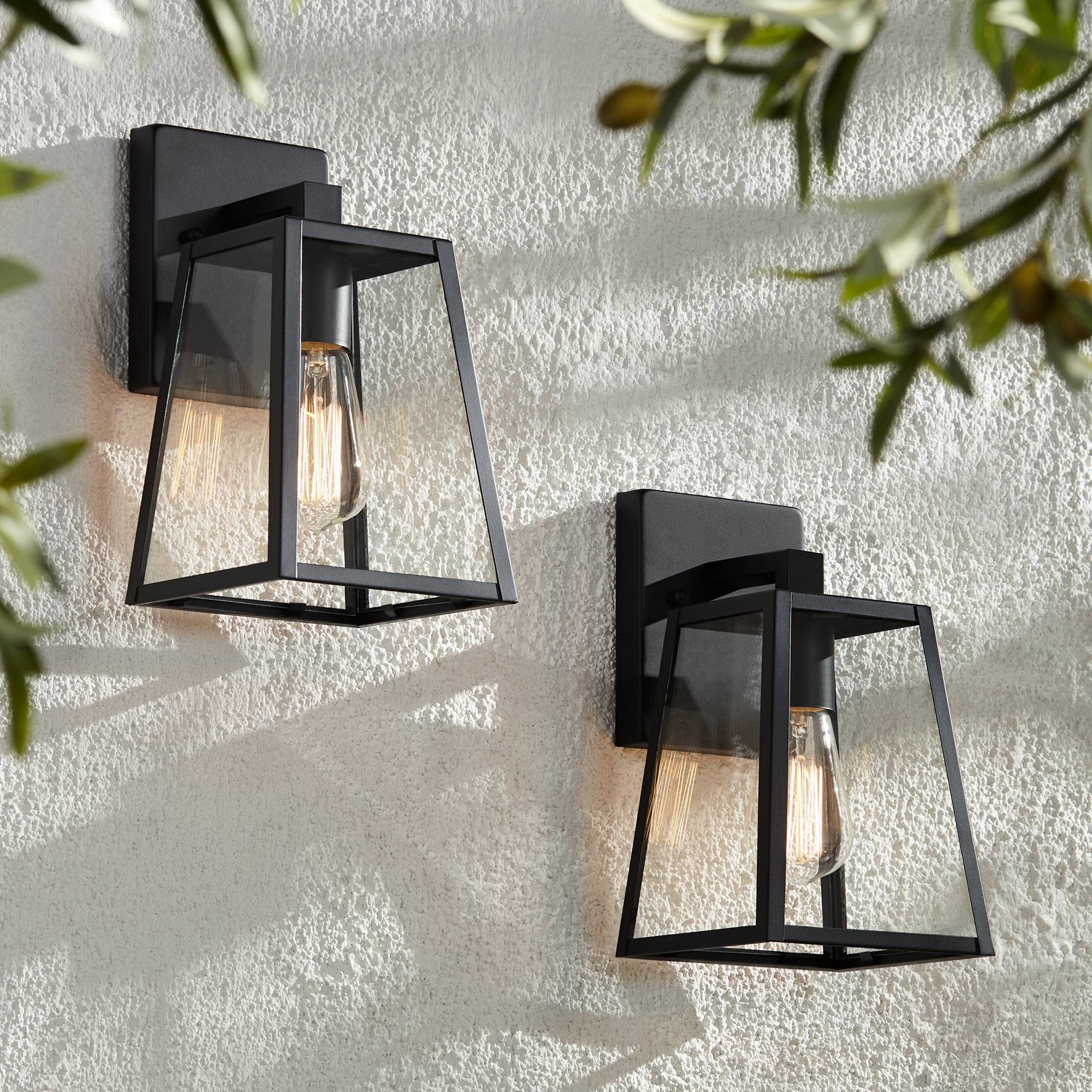 John Timberland Outdoor Wall Lights Set of 2, Tapering Black, Clear Glass, 10 3/4in, Model KS656P3