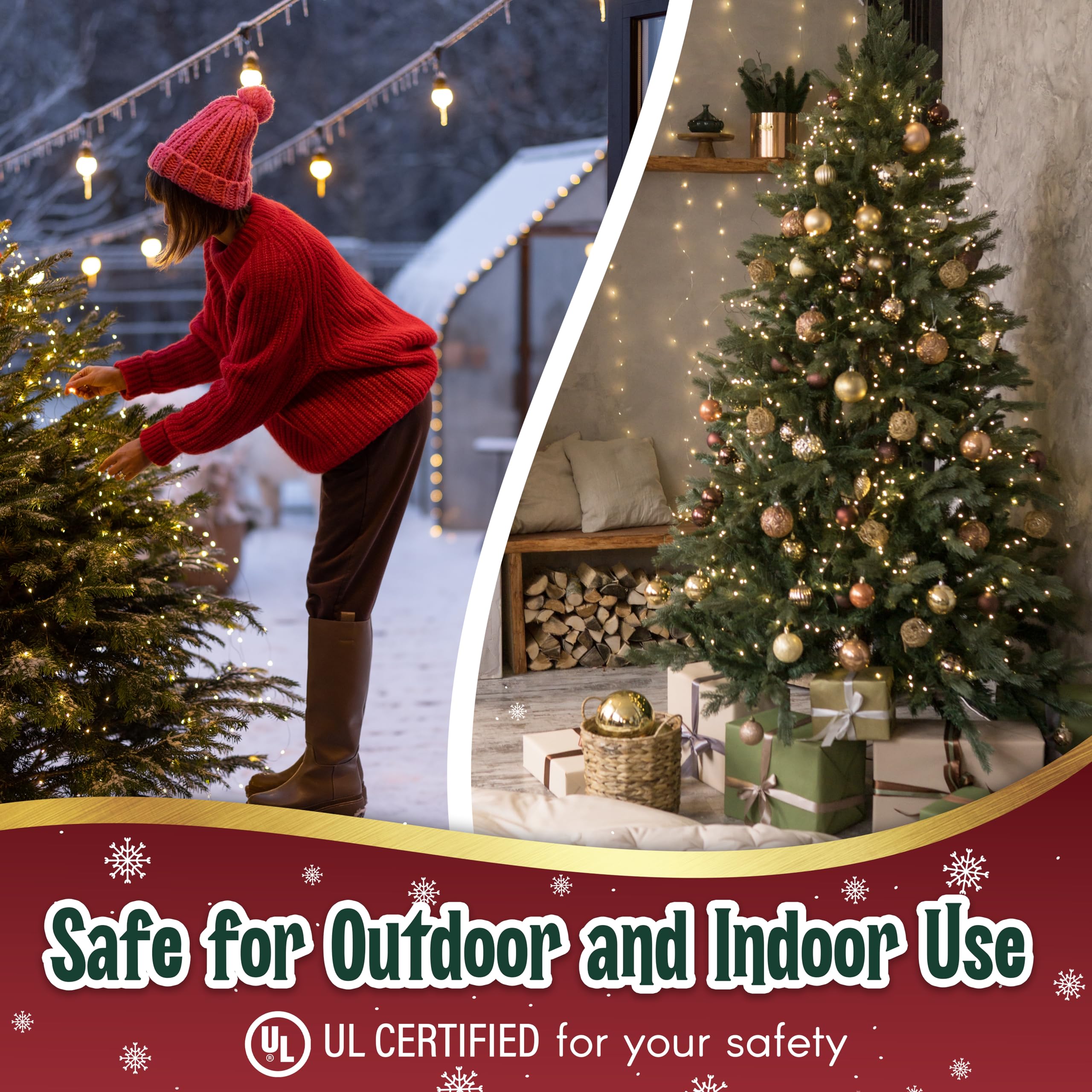 Clear Warm White Christmas Tree Lights - 20 Ft String Of 105 Incandescent Mini Bulbs Multifunctional Lighting Modes, For Decorative, Bedroom, Outdoor, Xmas Twinkle Lights With Green Wire Total 21.6 Ft