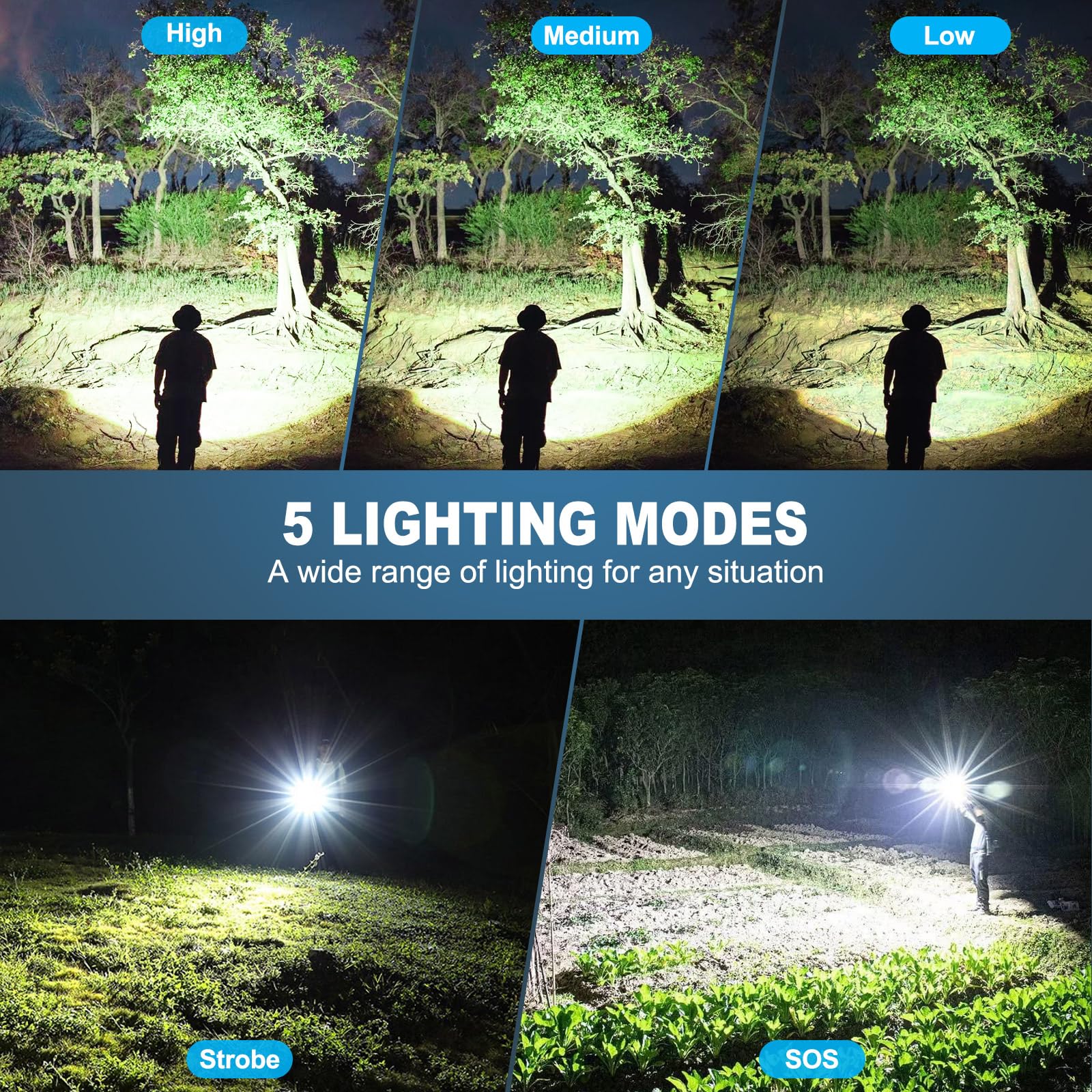 Flashlights High Lumens Rechargeable, 990000 Lumen Super Bright Flashlight 2 Pack, High Powered Led Flash Light With 5 Modes, Ip
