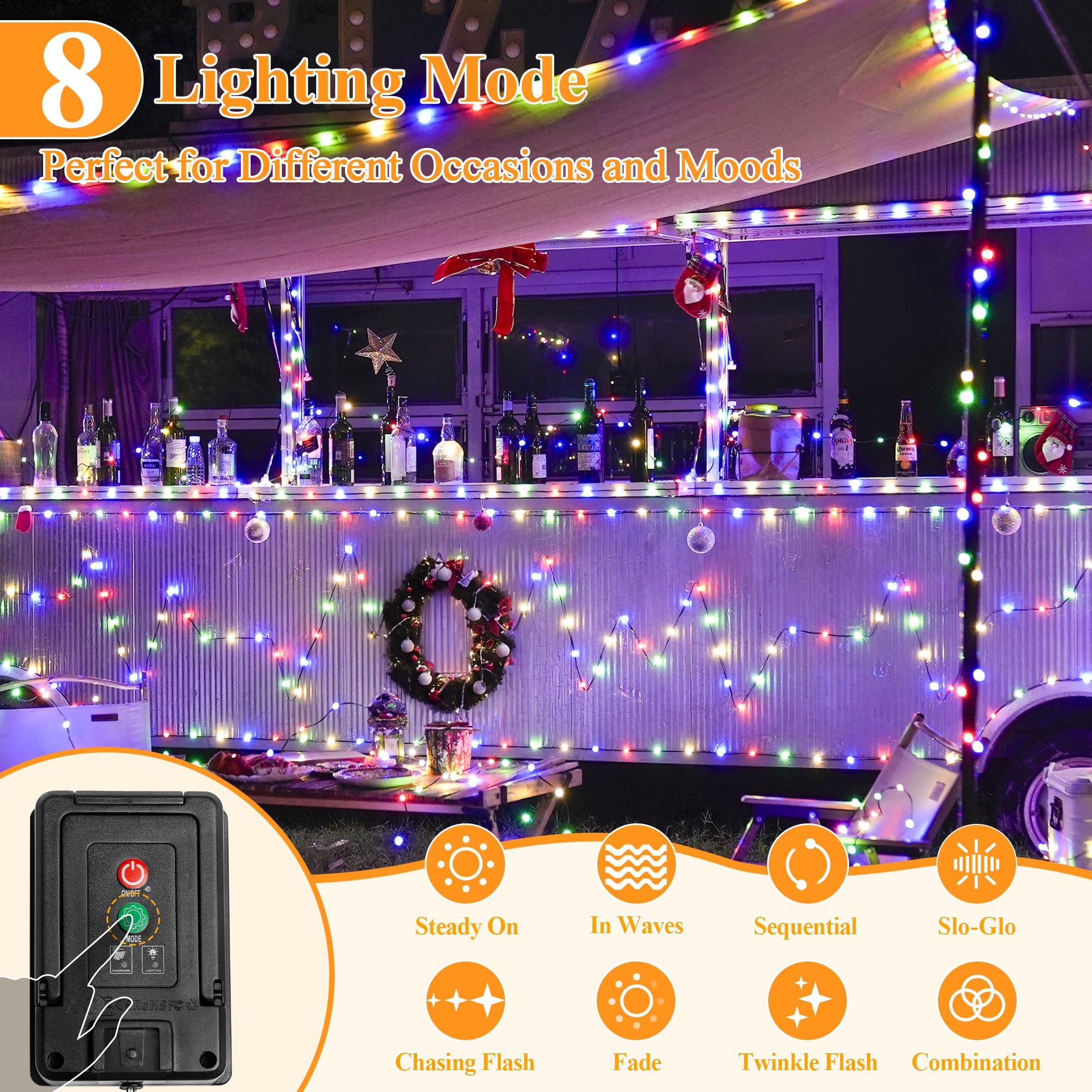 Solar String Lights 120Led 40Ft, Ip67 Waterproof String Lights For Outside With 8 Lighting Modes, Upgraded Solar Panel Fairy Lig