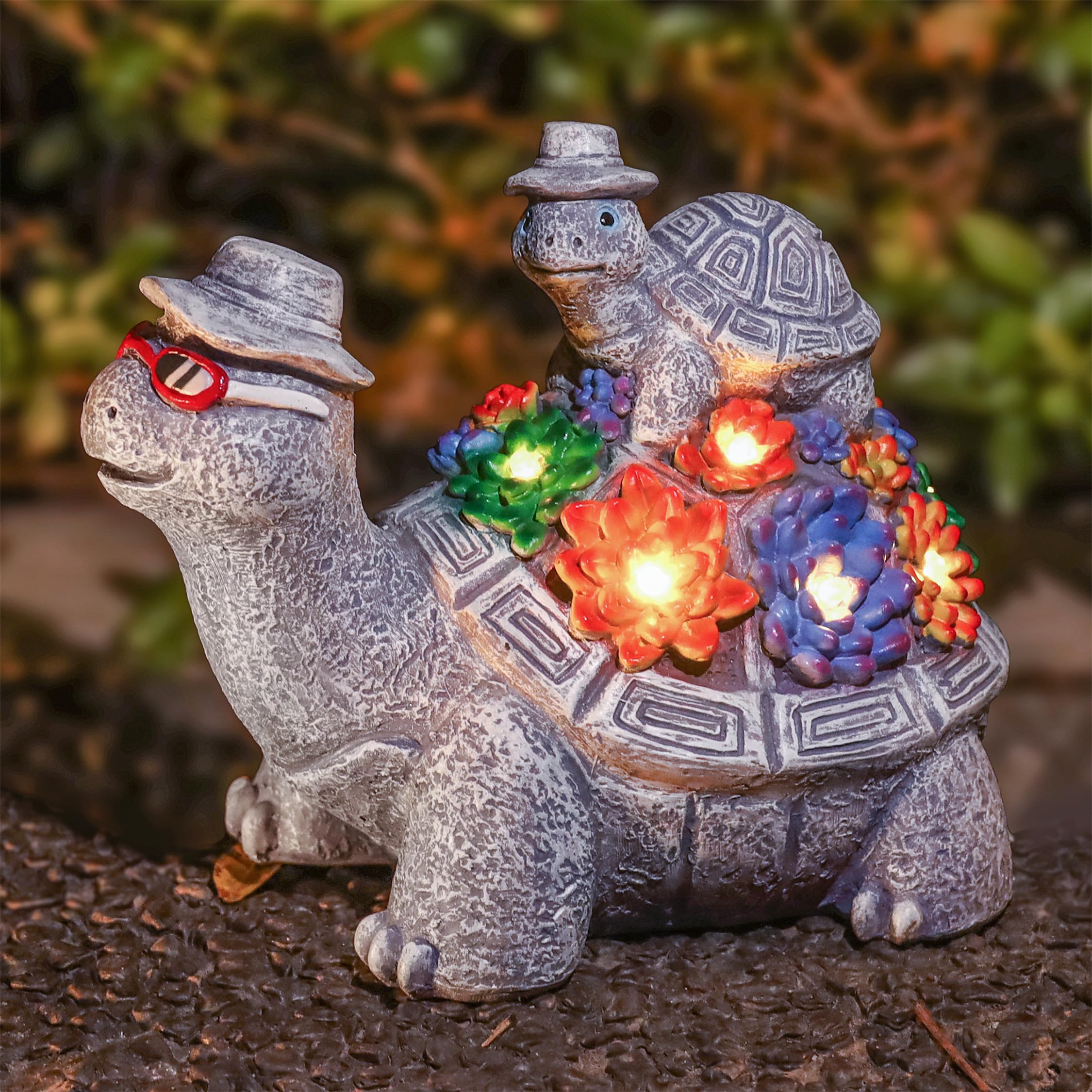 Solar Turtles for Outdoors -Cute Turtle Figurines with Baby for Yard Decorations Outdoor - Ideal for Anniversaries, Christmas, B