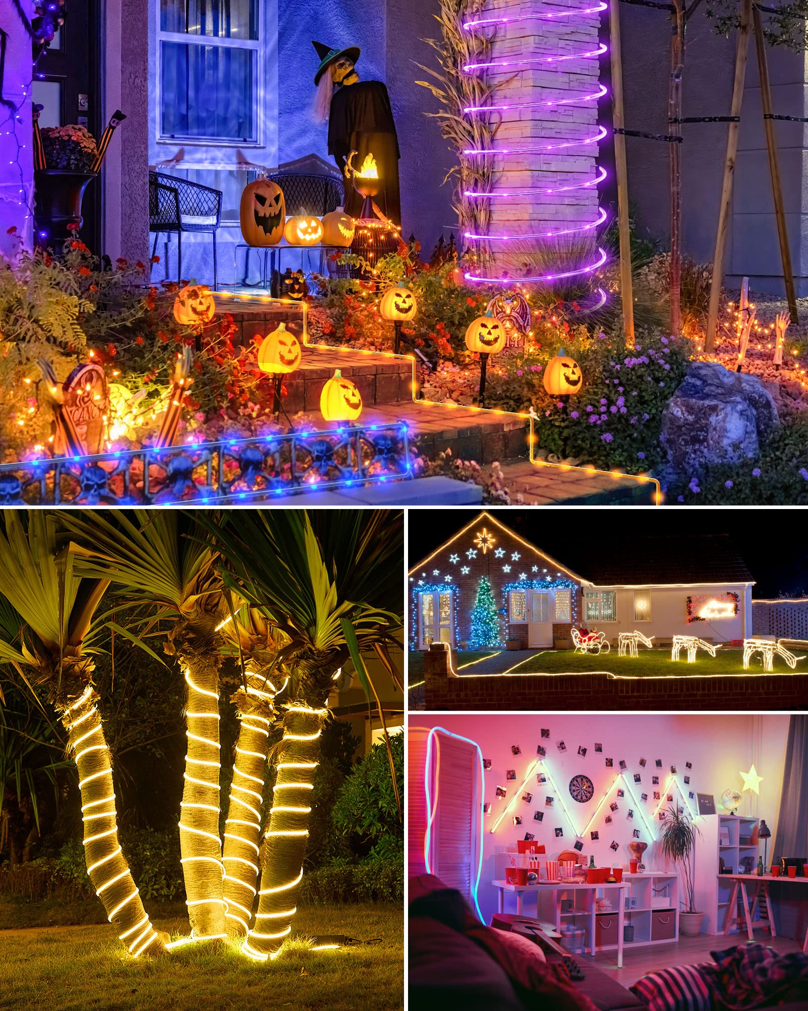 Minetom Color Changing Rope Lights - 99ft 300 LED Outdoor String Lights with Remote, Connectable, Twinkle Holiday Decoration